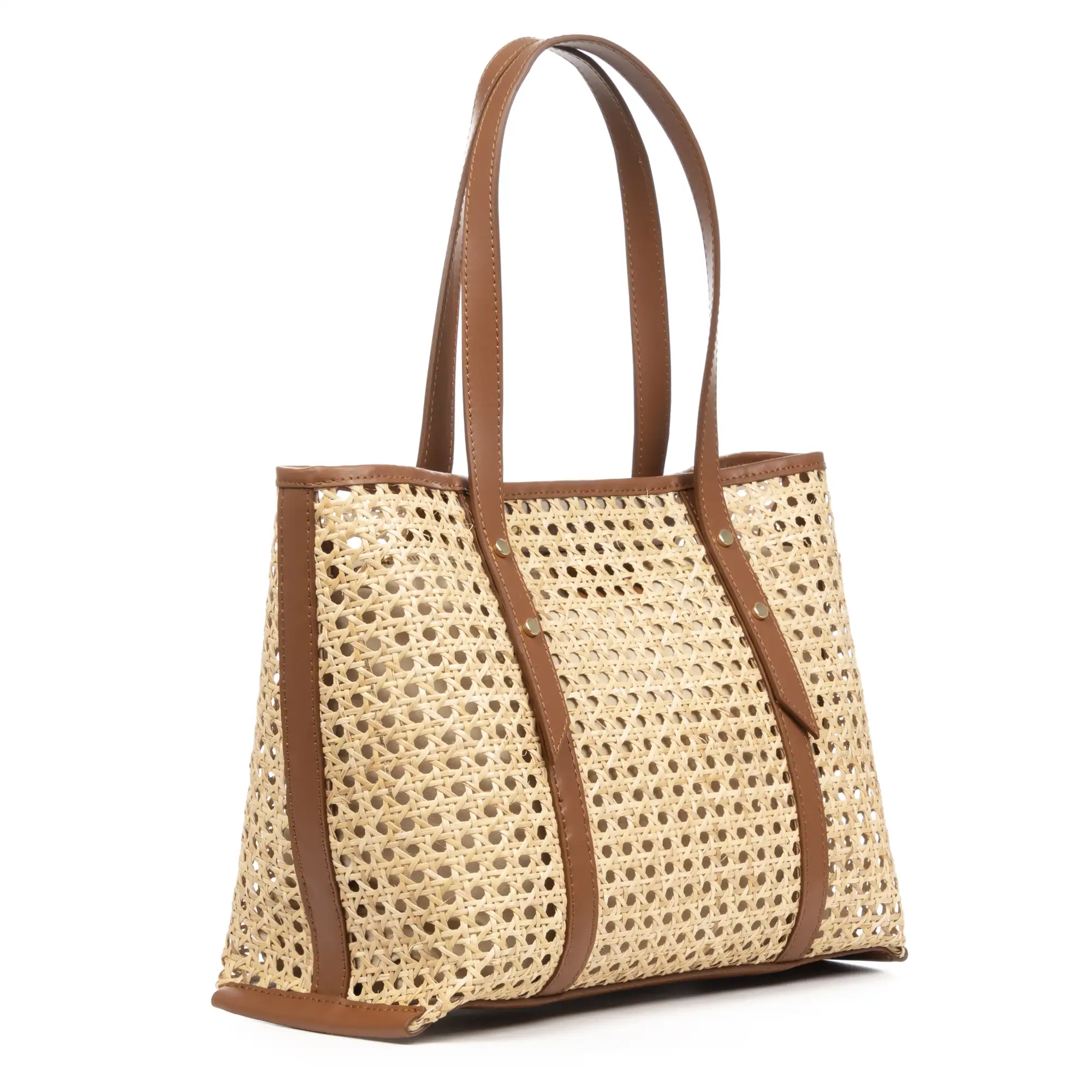 Apulia bolso Tote mujer. Piel auténtica combinada con cáñamo
