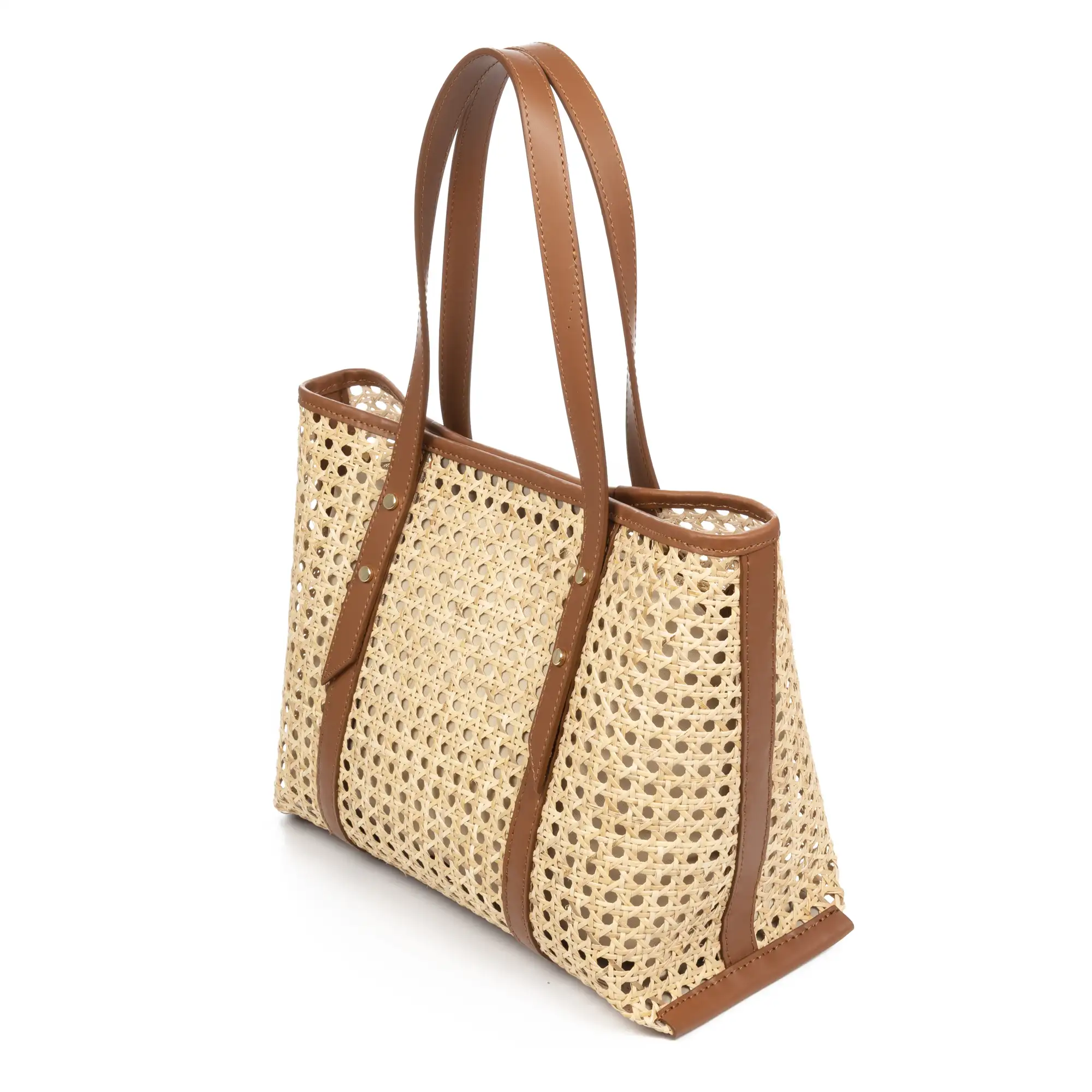 Apulia bolso Tote mujer. Piel auténtica combinada con cáñamo