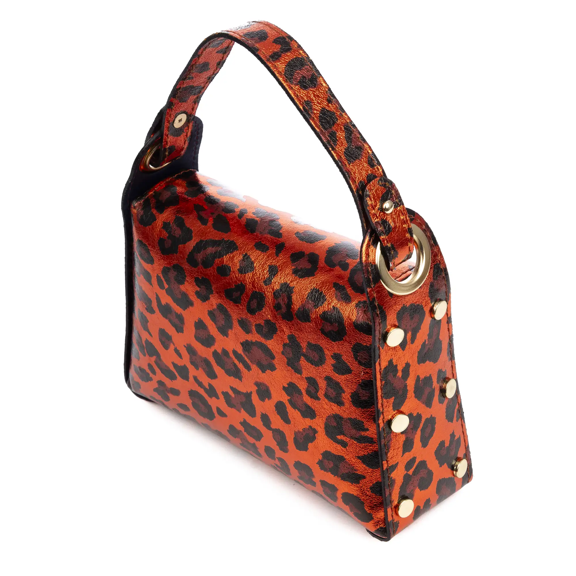 Aquileia bolso de mano mujer. Piel auténtica Gamuza con estampado animal print leopardo lacada brillante.