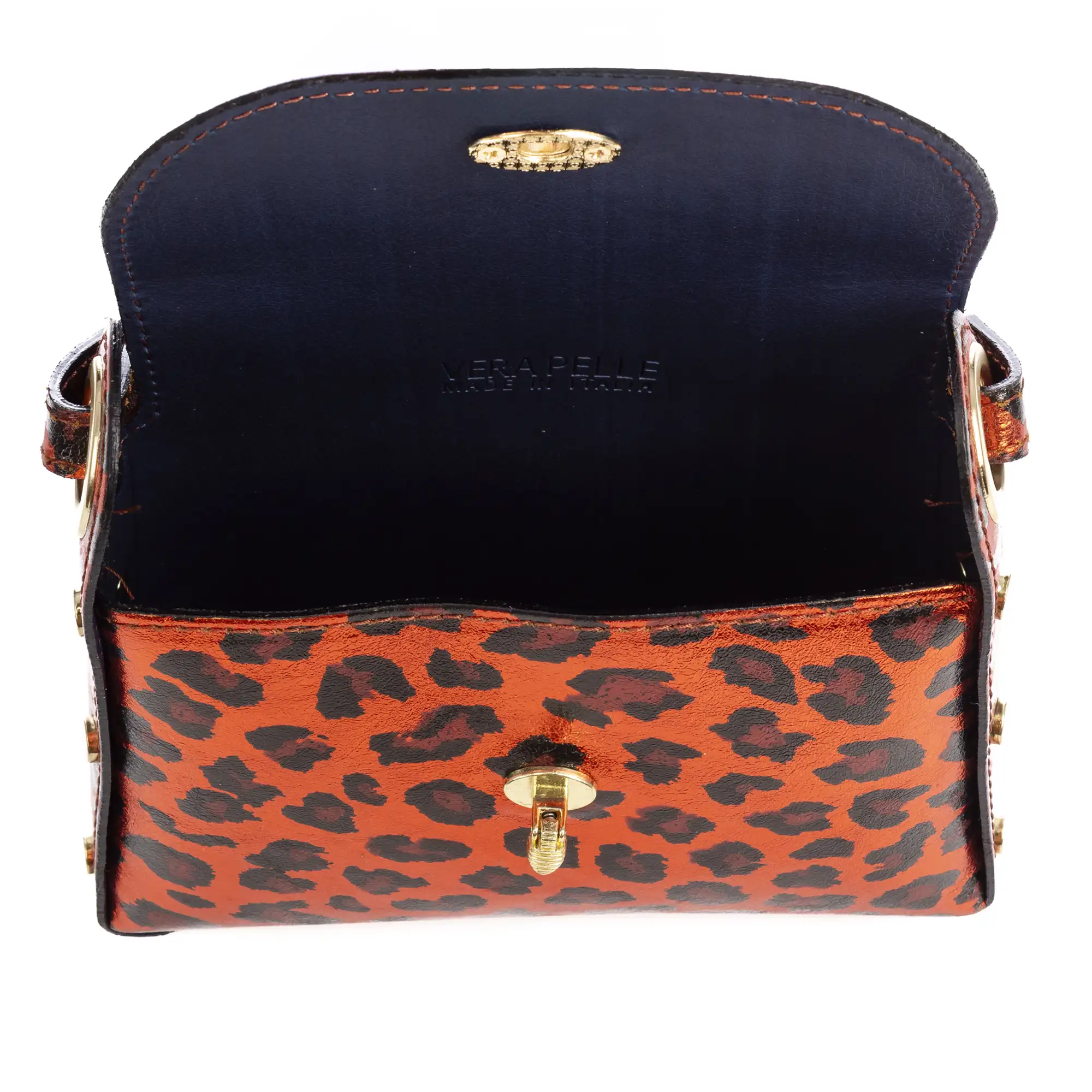 Aquileia bolso de mano mujer. Piel auténtica Gamuza con estampado animal print leopardo lacada brillante.