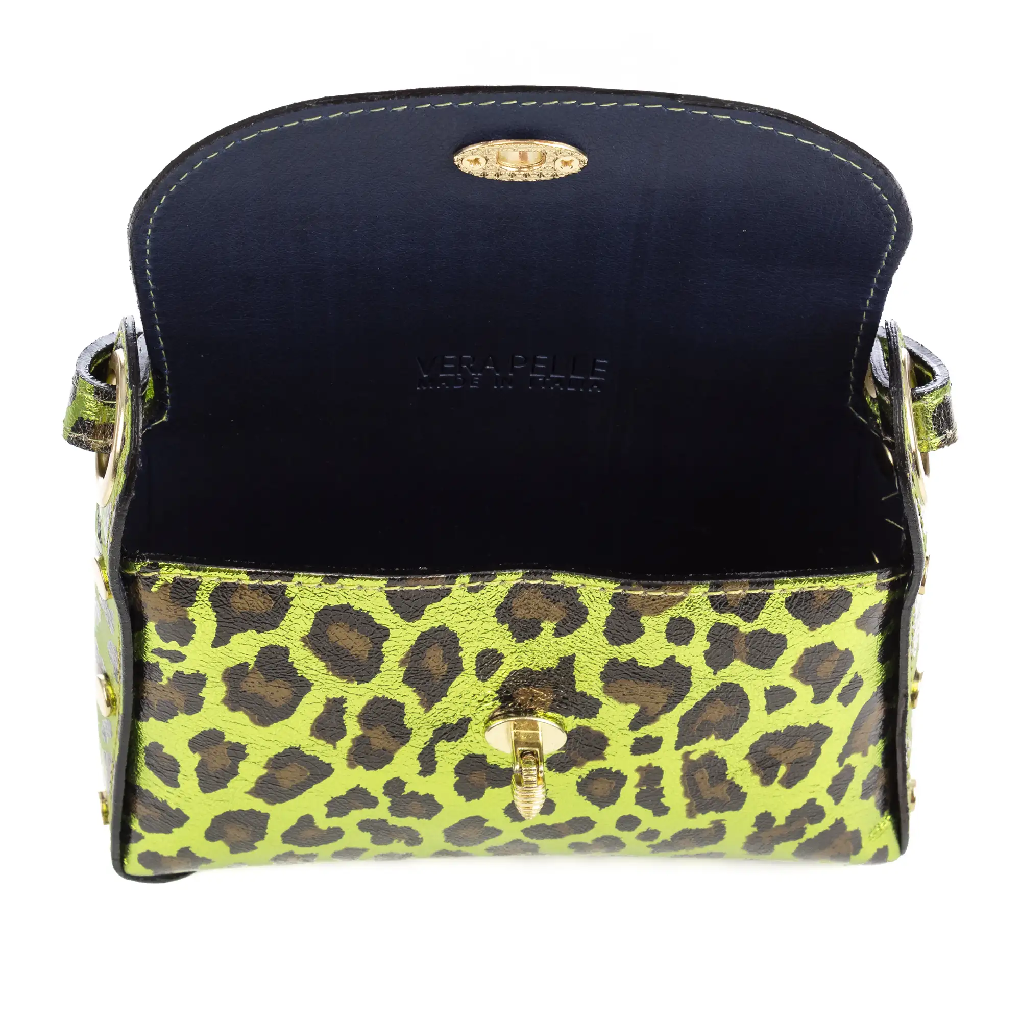 Aquileia bolso de mano mujer. Piel auténtica Gamuza con estampado animal print leopardo lacada brillante.