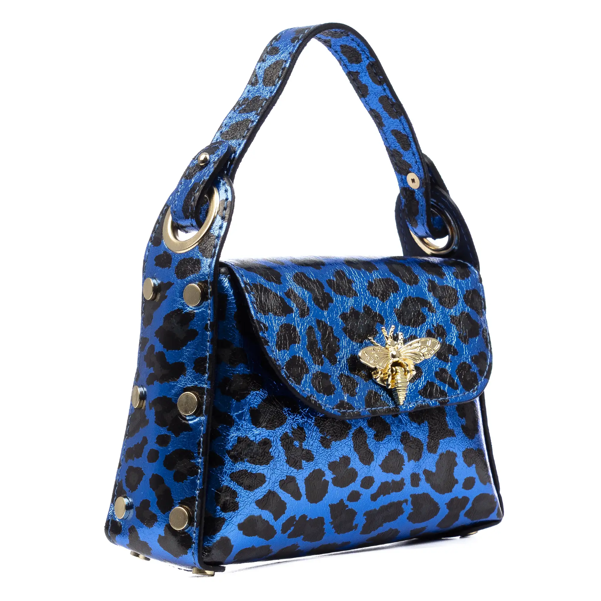 Aquileia bolso de mano mujer. Piel auténtica Gamuza con estampado animal print leopardo lacada brillante.