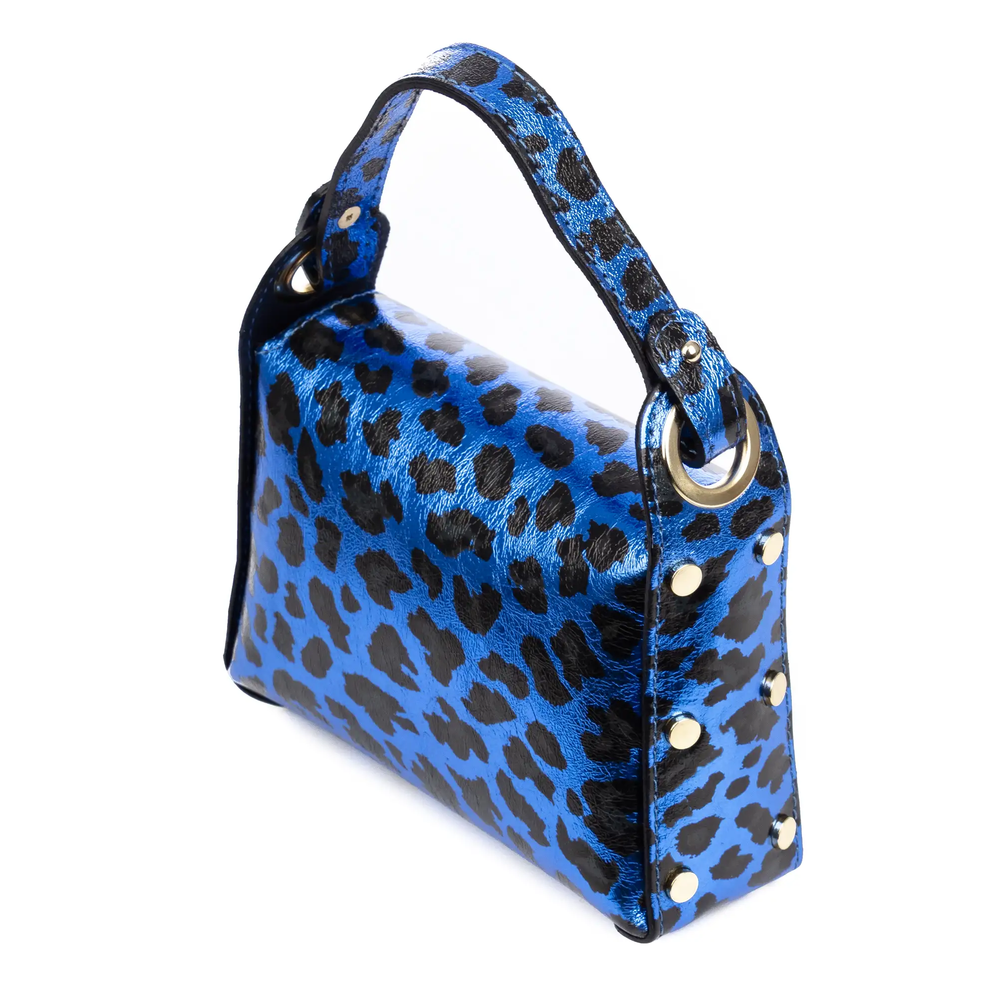 Aquileia bolso de mano mujer. Piel auténtica Gamuza con estampado animal print leopardo lacada brillante.