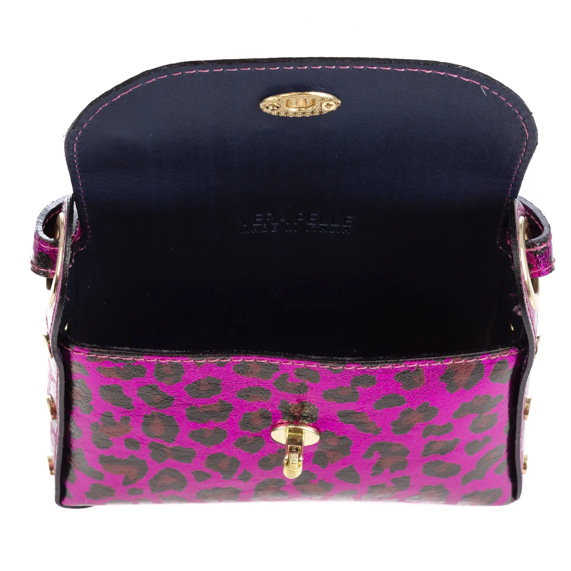 Aquileia bolso de mano mujer. Piel auténtica Gamuza con estampado animal print leopardo lacada brillante.