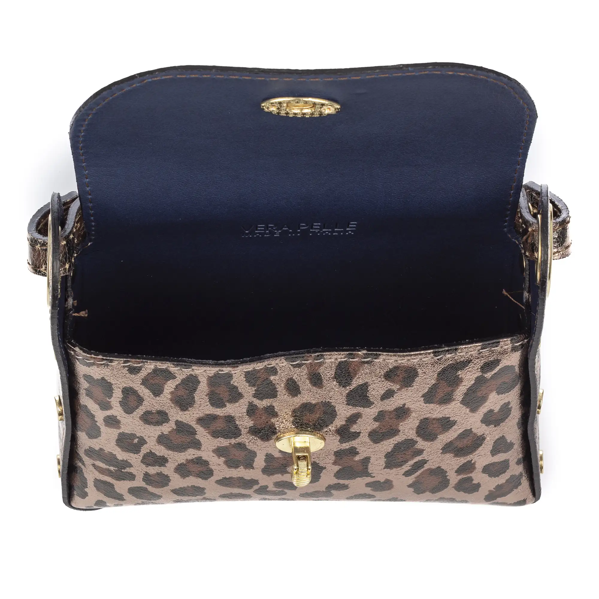 Aquileia bolso de mano mujer. Piel auténtica Gamuza con estampado animal print leopardo lacada brillante.
