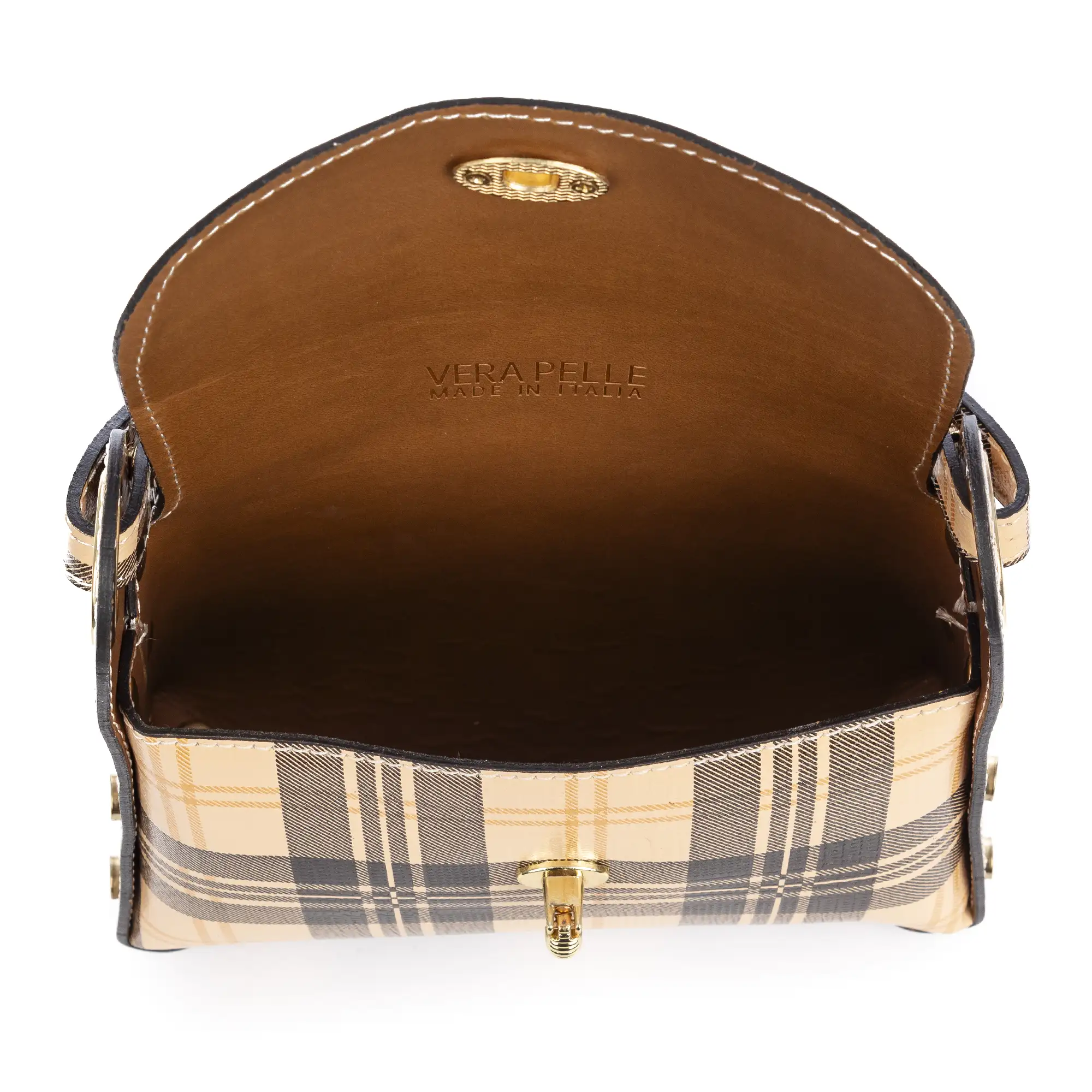 Aquileia bolso de mano mujer. Piel auténtica Ruga estampada con cuadro escocés.