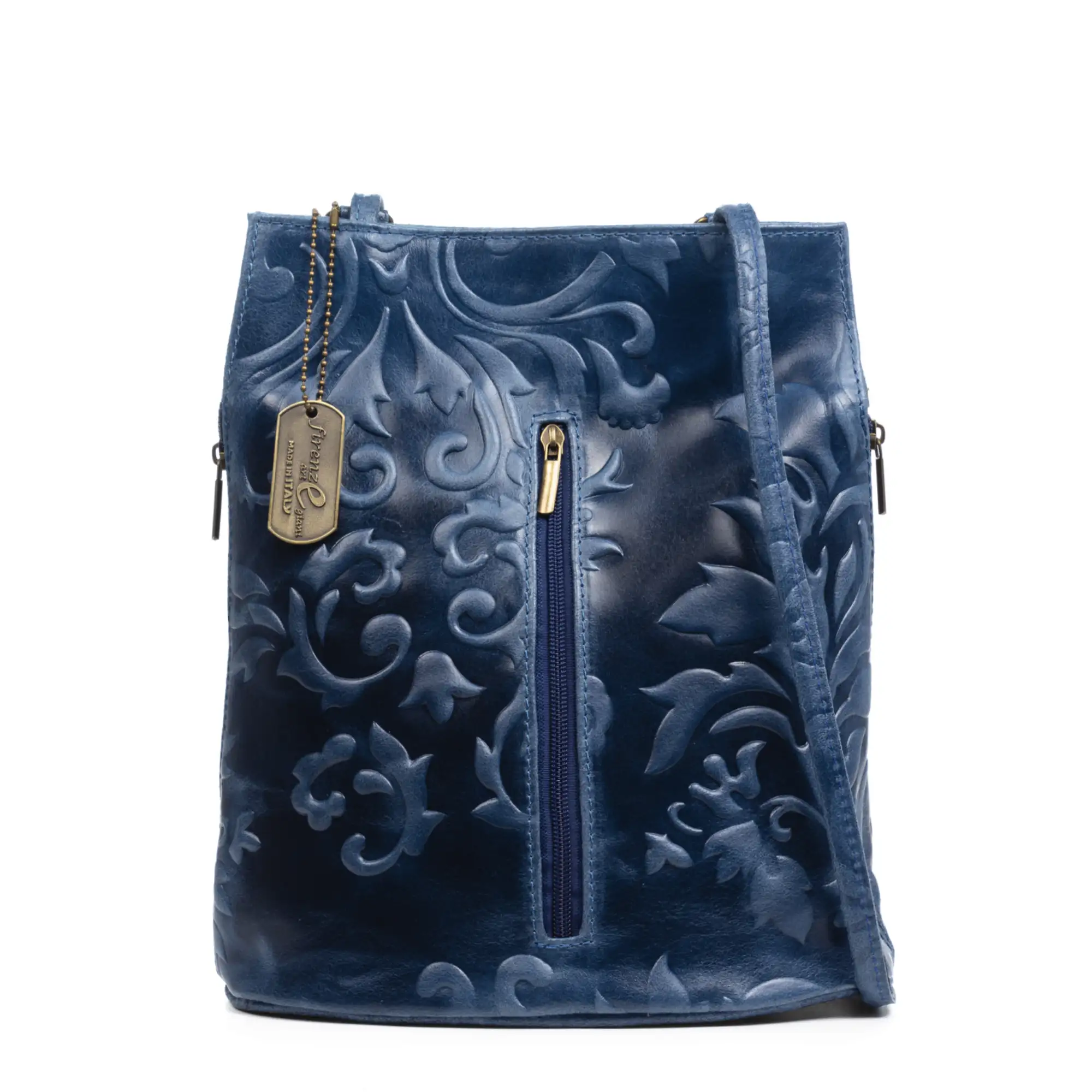 Archi bolso de hombro mujer. Piel auténtica acabado Gamuza grabado flores.