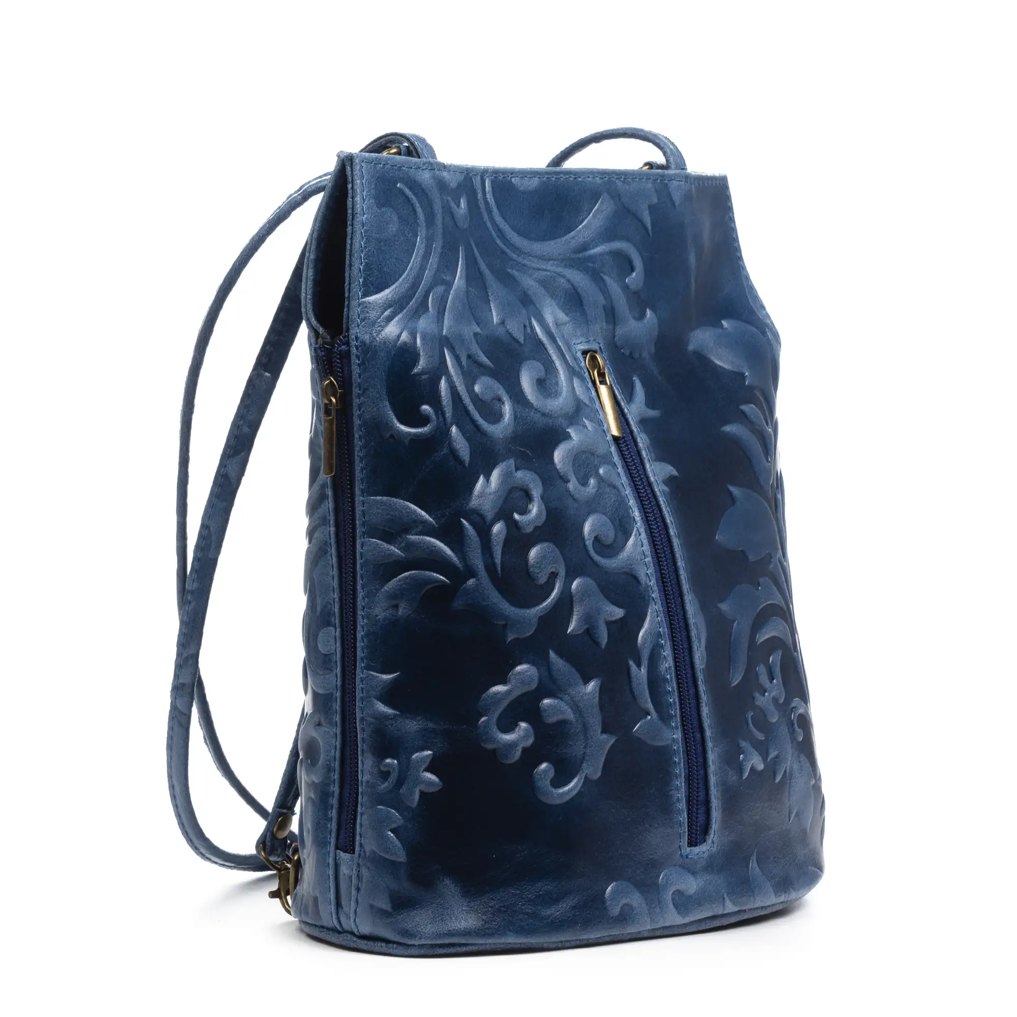 Archi bolso de hombro mujer. Piel auténtica acabado Gamuza grabado flores.