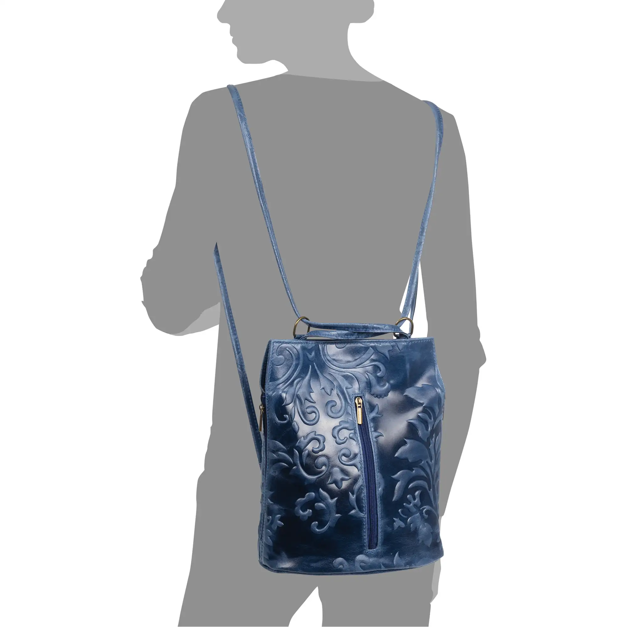 Archi bolso de hombro mujer. Piel auténtica acabado Gamuza grabado flores.