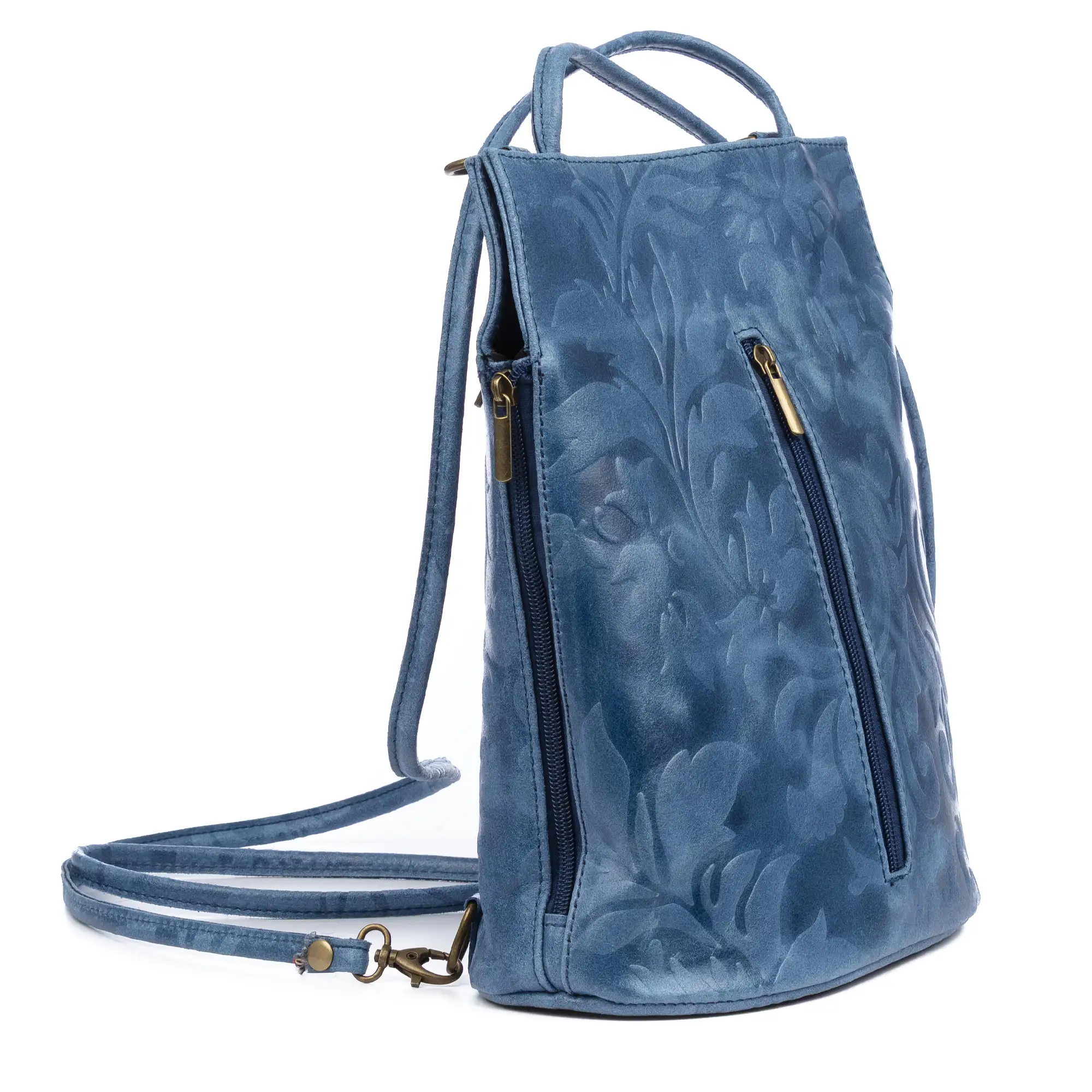 Archi bolso de hombro mujer. Piel auténtica acabado Gamuza grabado flores.