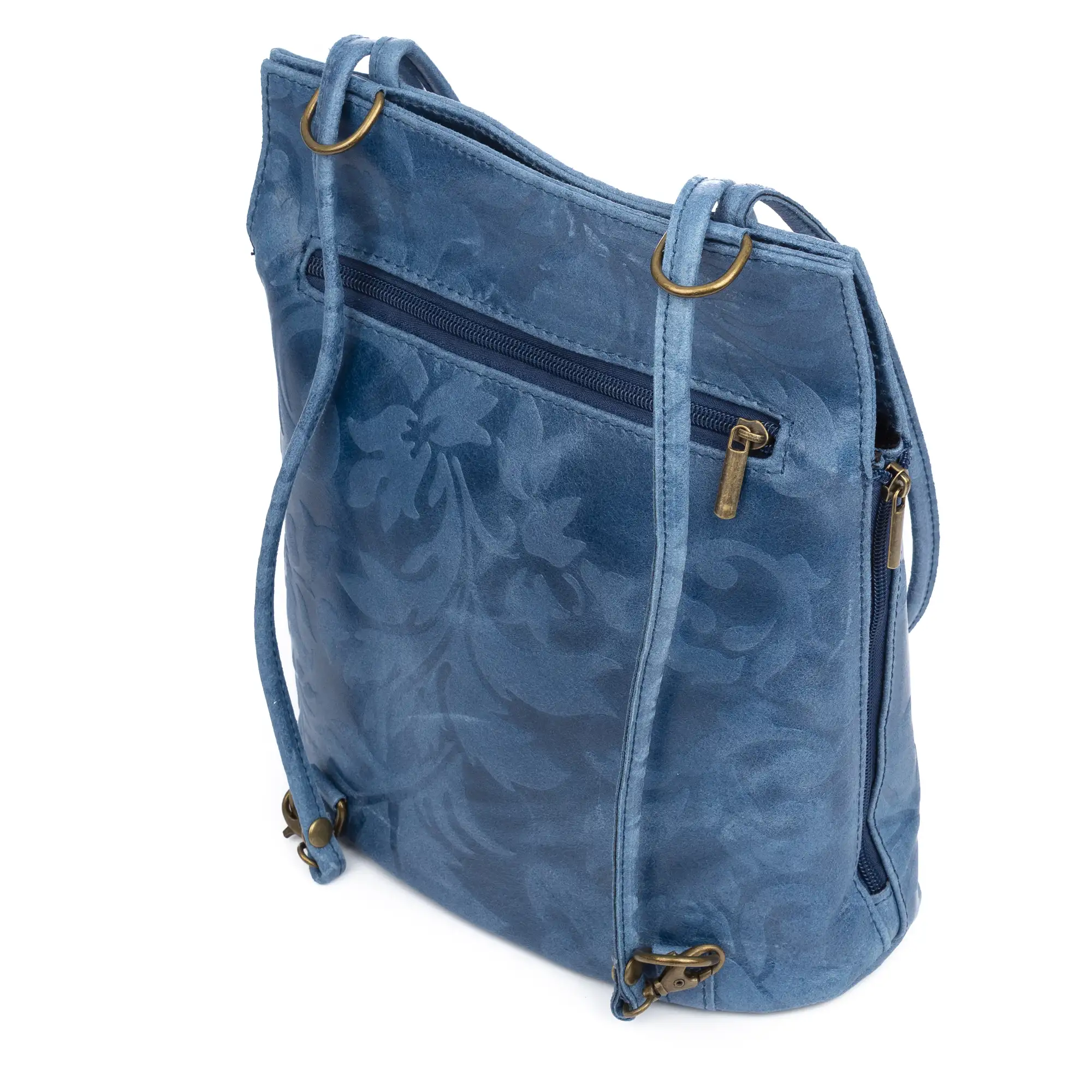 Archi bolso de hombro mujer. Piel auténtica acabado Gamuza grabado flores.