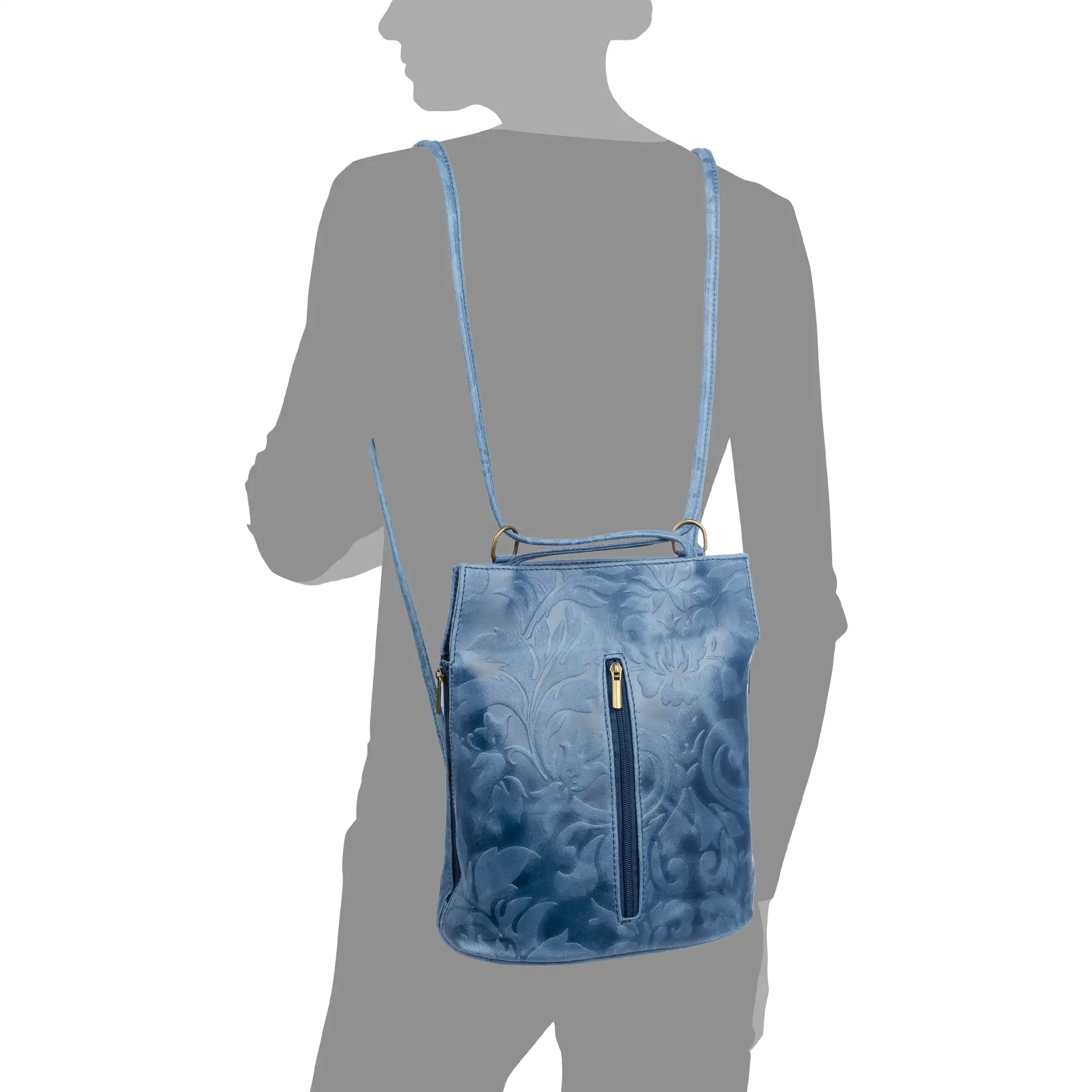 Archi bolso de hombro mujer. Piel auténtica acabado Gamuza grabado flores.