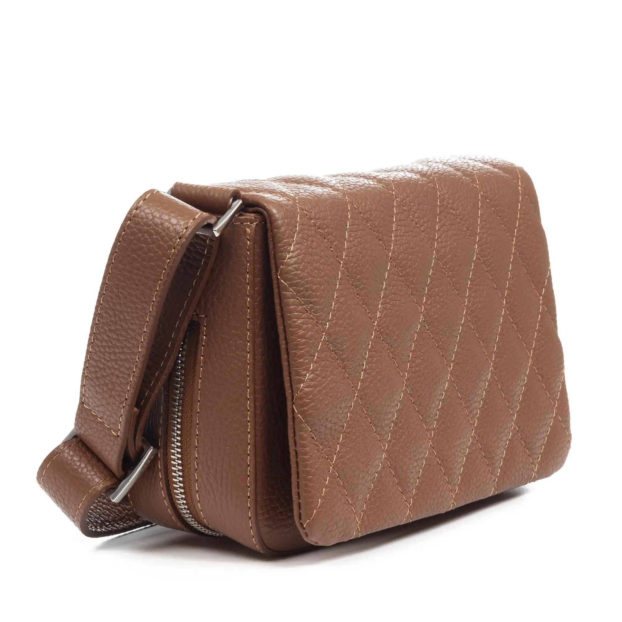 Argentera bolso de hombro mujer. Piel auténtica Dollaro con costuras diseño geométrico.