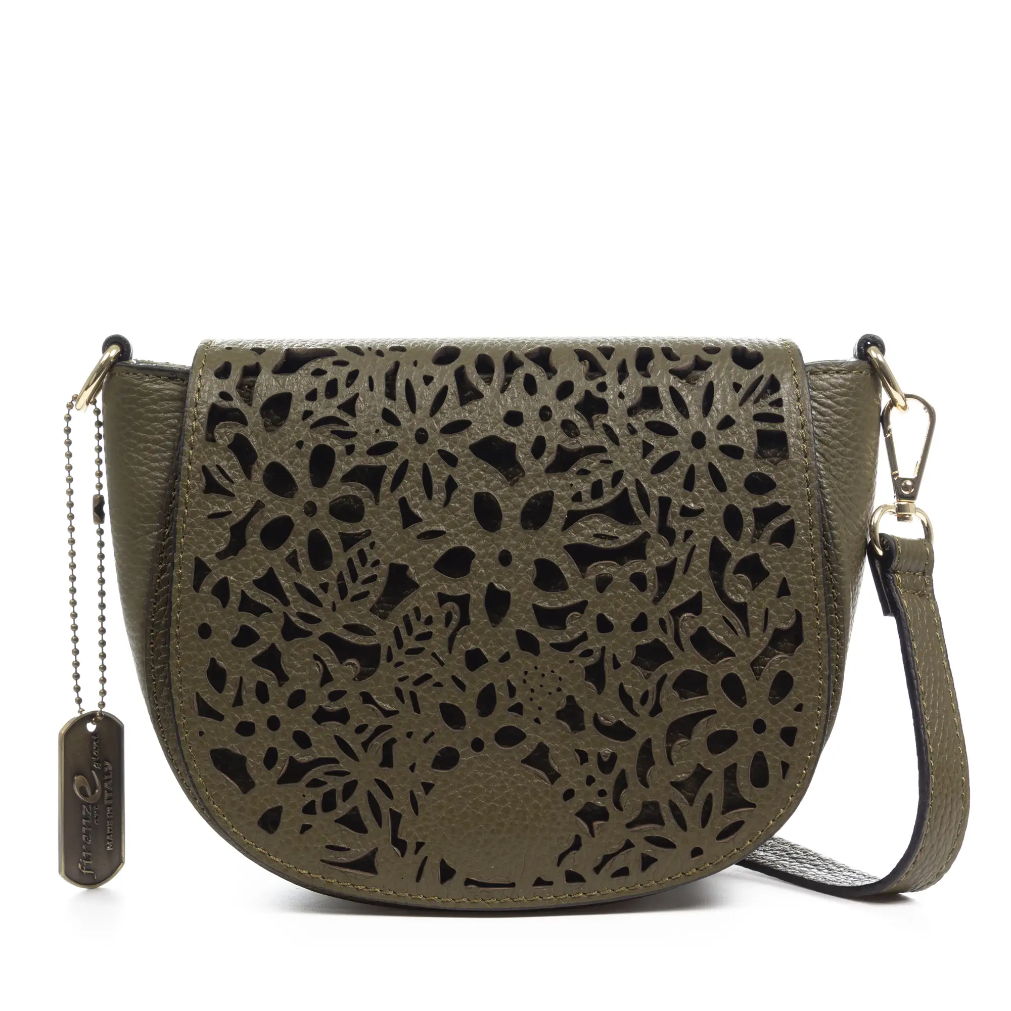 Argusto bolso bandolera mujer. Piel auténtica Dollaro con grabado perforado vegetal.