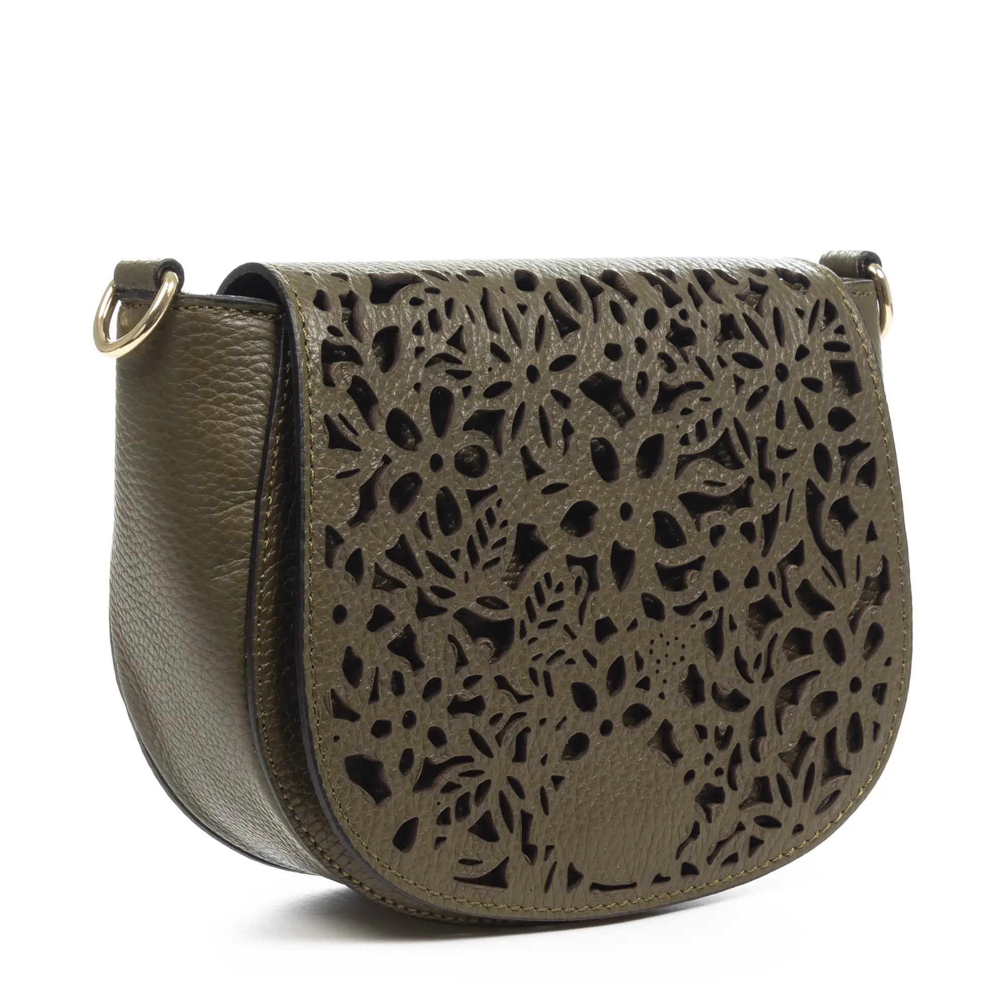 Argusto bolso bandolera mujer. Piel auténtica Dollaro con grabado perforado vegetal.