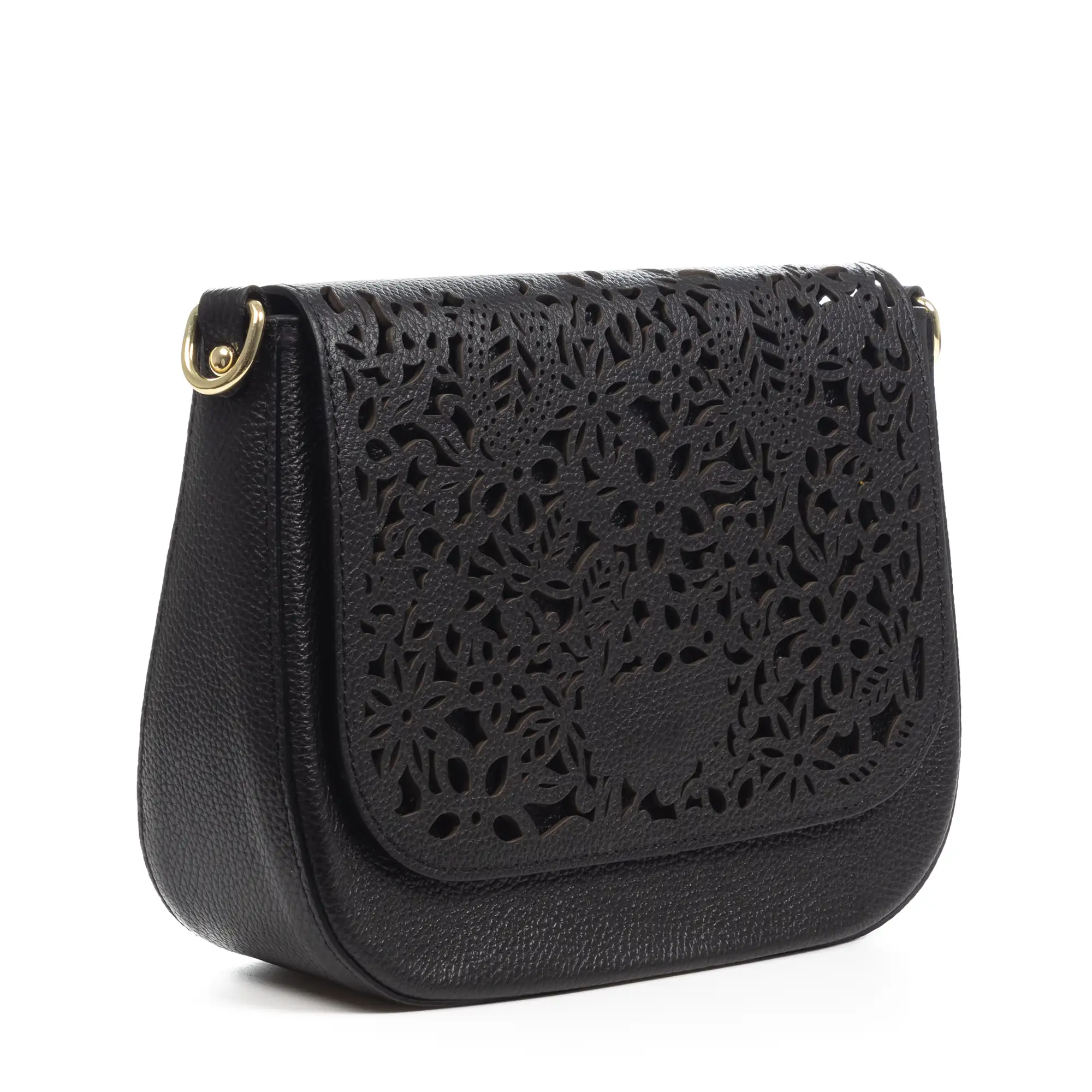 Ari bolso bandolera mujer. Piel auténtica Dollaro con grabado perforado vegetal.