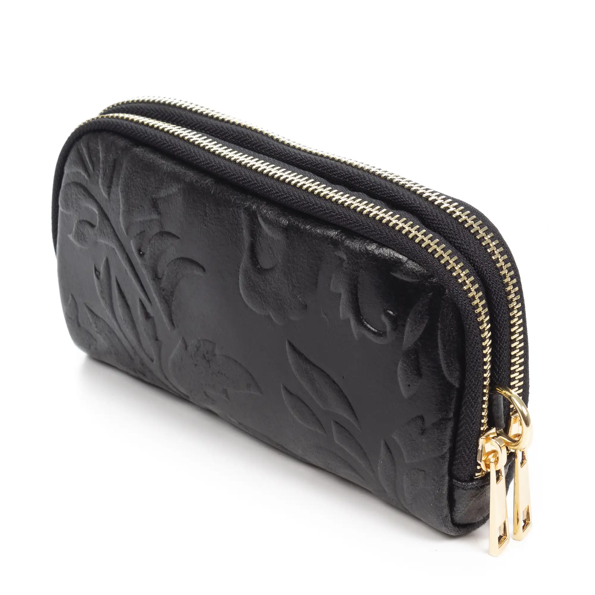Arnara cartera mujer. Piel auténtica Gamuza con grabado vegetal.