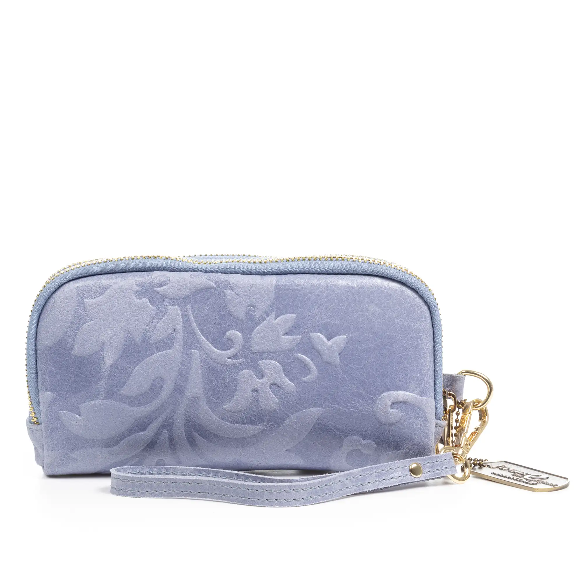 Arnara cartera mujer. Piel auténtica Gamuza con grabado vegetal.