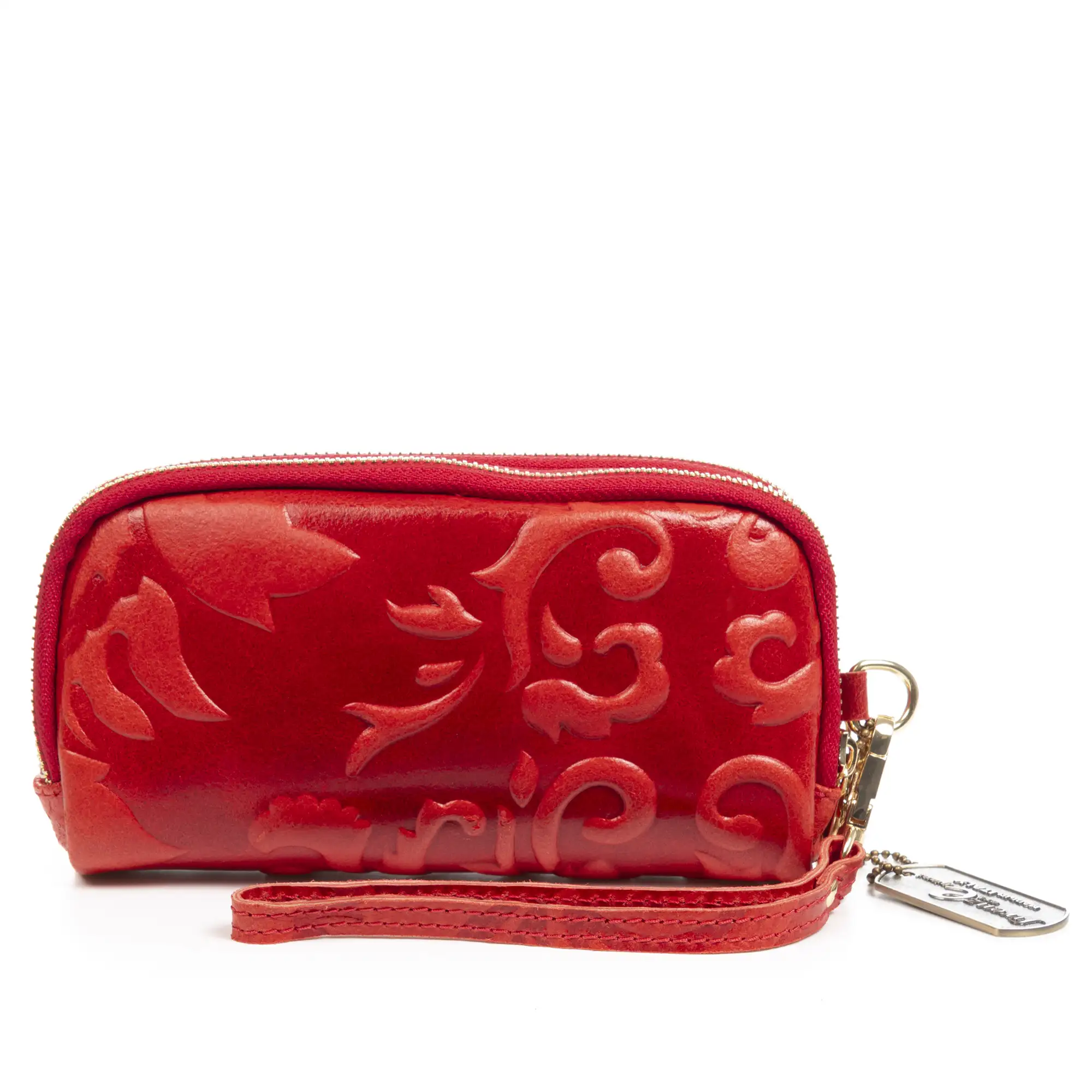 Arnara cartera mujer. Piel auténtica Gamuza con grabado vegetal.