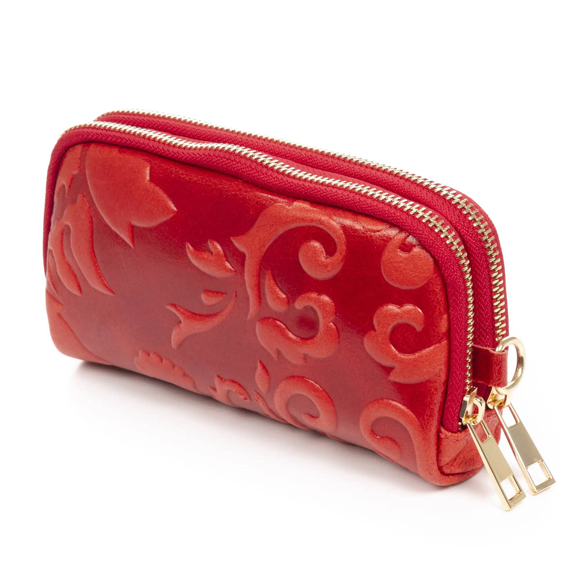 Arnara cartera mujer. Piel auténtica Gamuza con grabado vegetal.