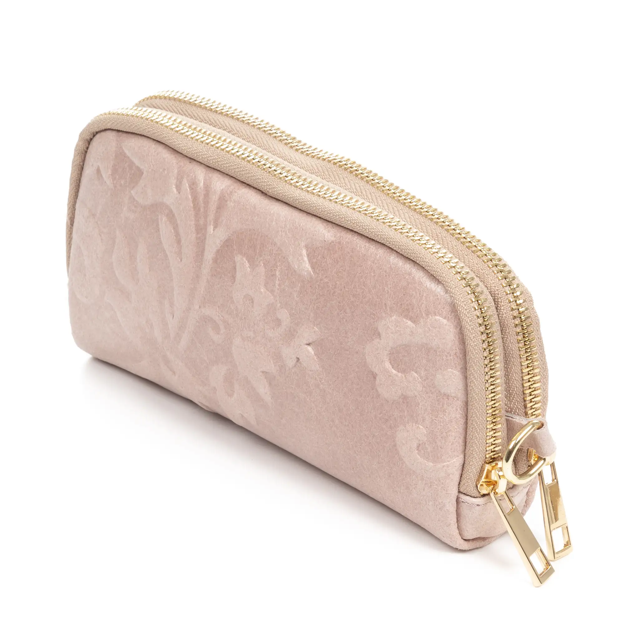 Arnara cartera mujer. Piel auténtica Gamuza con grabado vegetal.