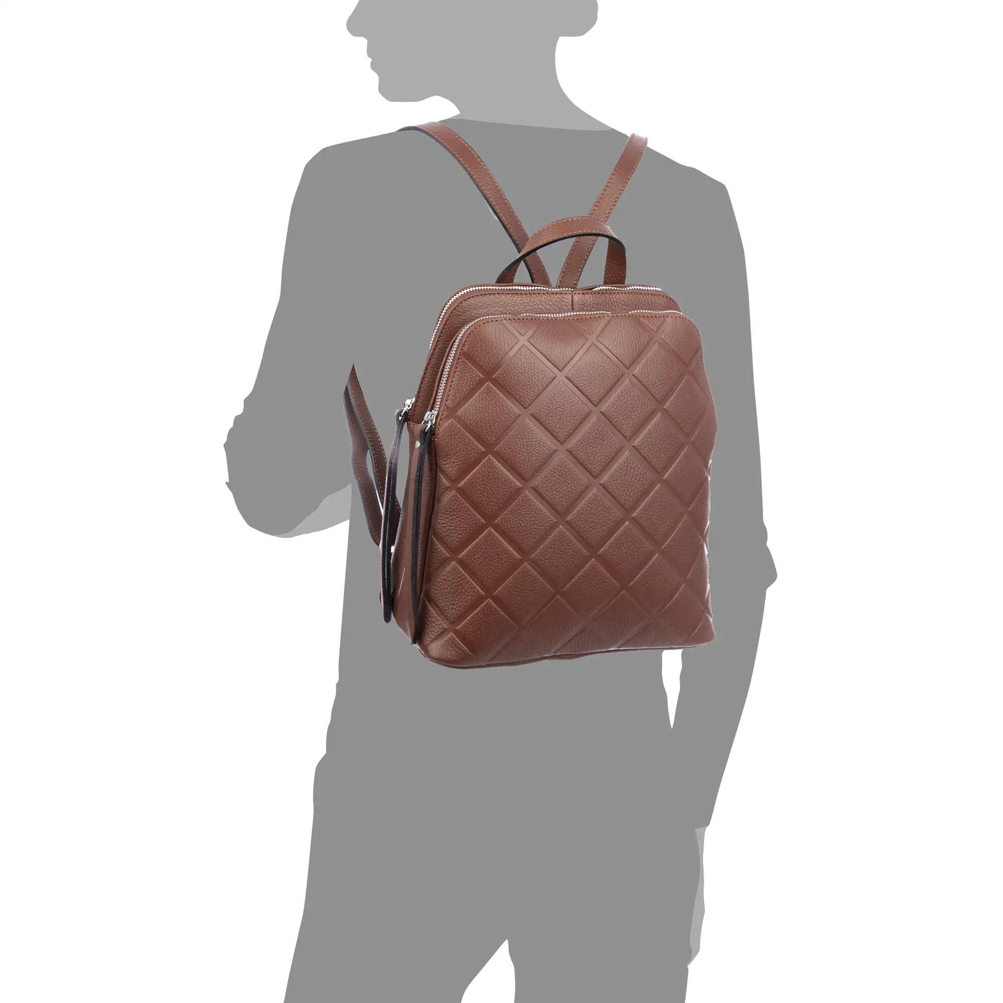 Arquà bolso mochila mujer. Piel auténtica Dollaro grabado geométrico grande.
