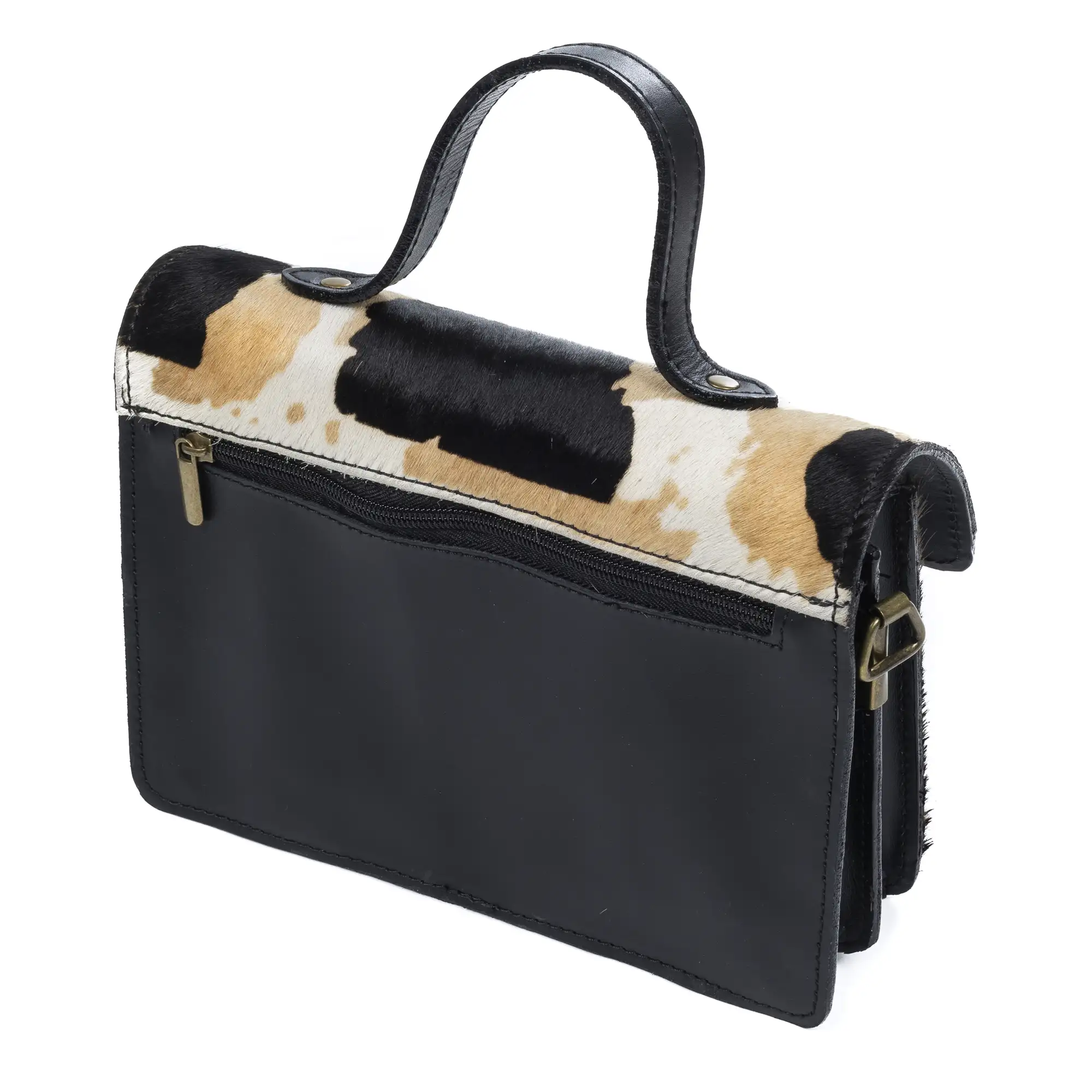 Assoro bolso Satchel con doble hebilla, piel auténtica Cavallino estampada.