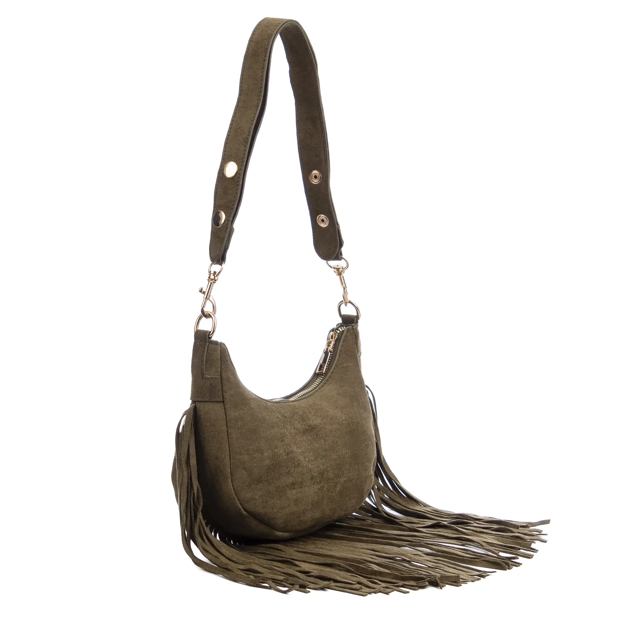 Ateleta bolso bandolera de piel auténtica gamuza, con flecos.
