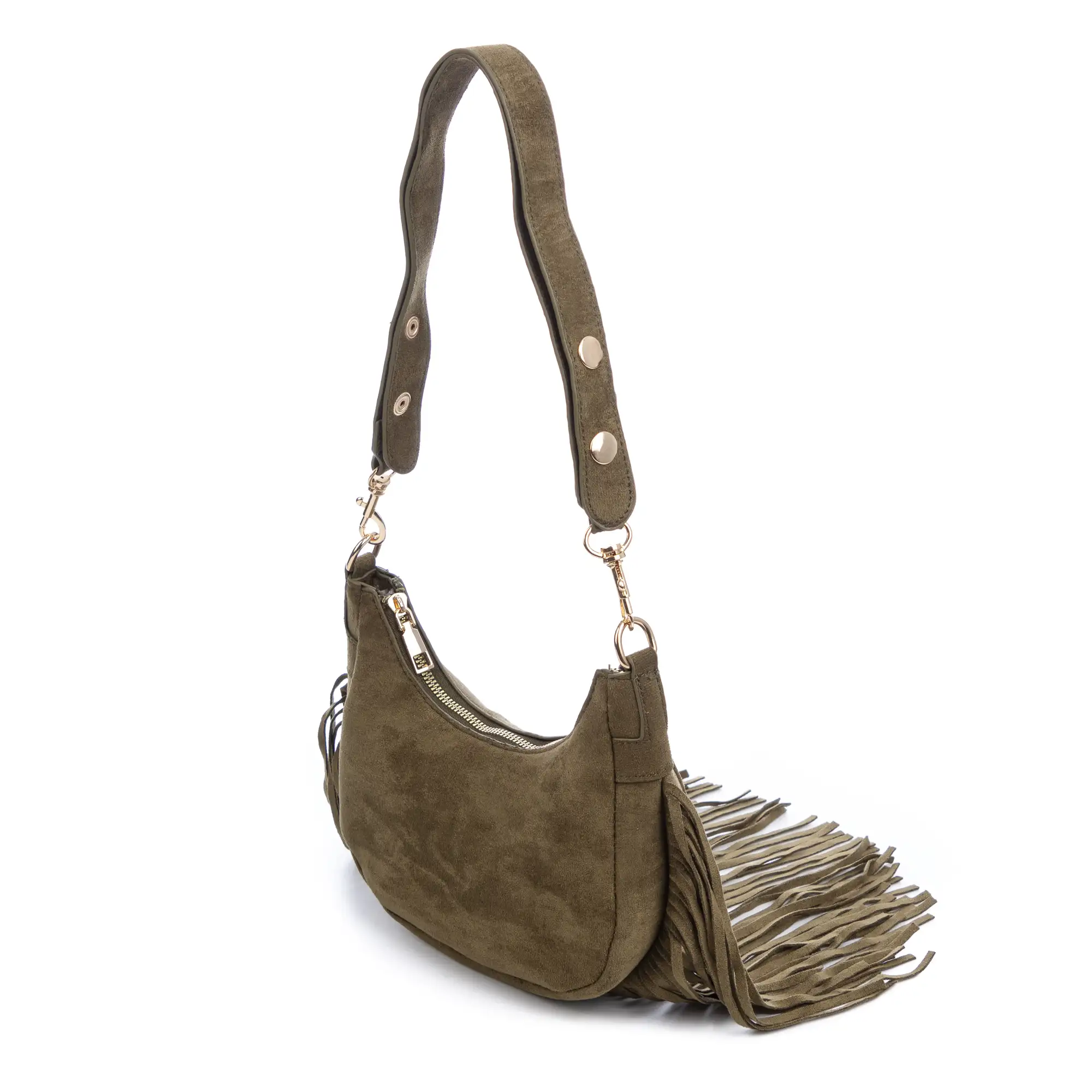 Ateleta bolso bandolera de piel auténtica gamuza, con flecos.