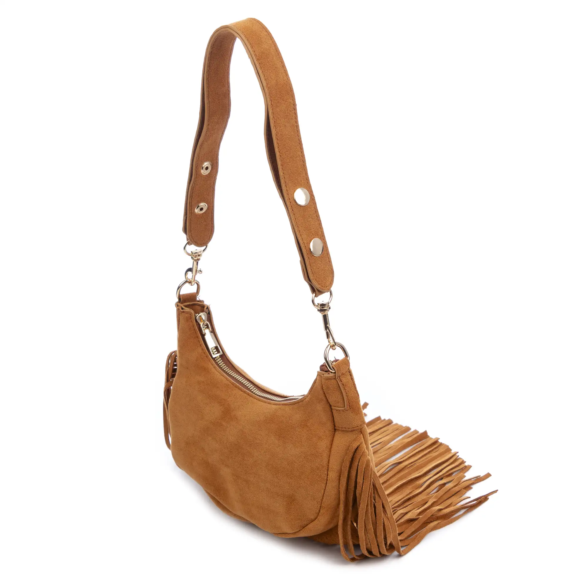 Ateleta bolso bandolera de piel auténtica gamuza, con flecos.