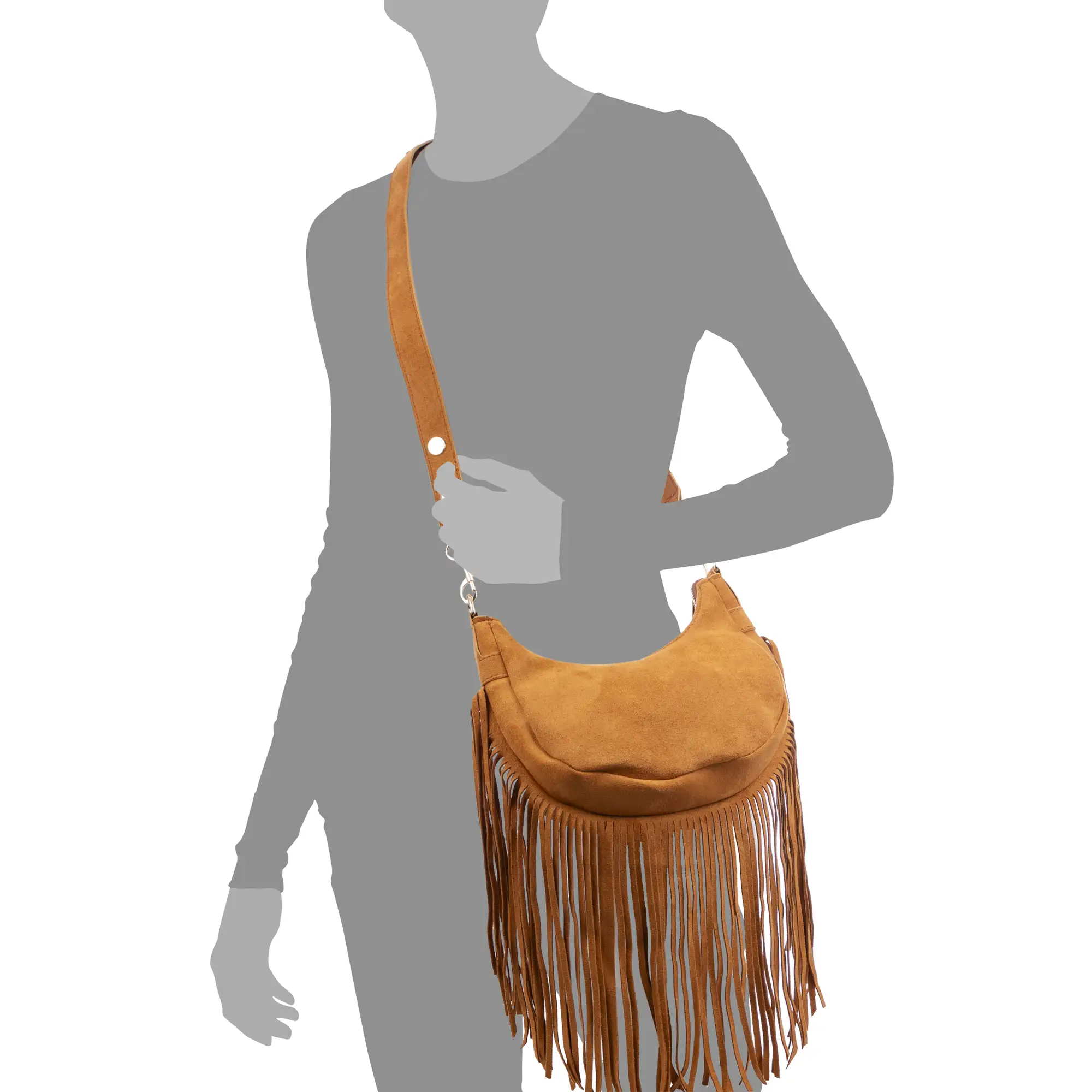 Ateleta bolso bandolera de piel auténtica gamuza, con flecos.