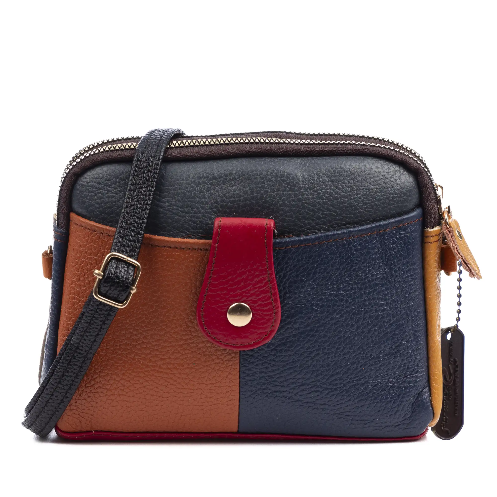 Attigliano bolso bandolera en piel auténtica Dollaro. Colores combinados aleatorios.