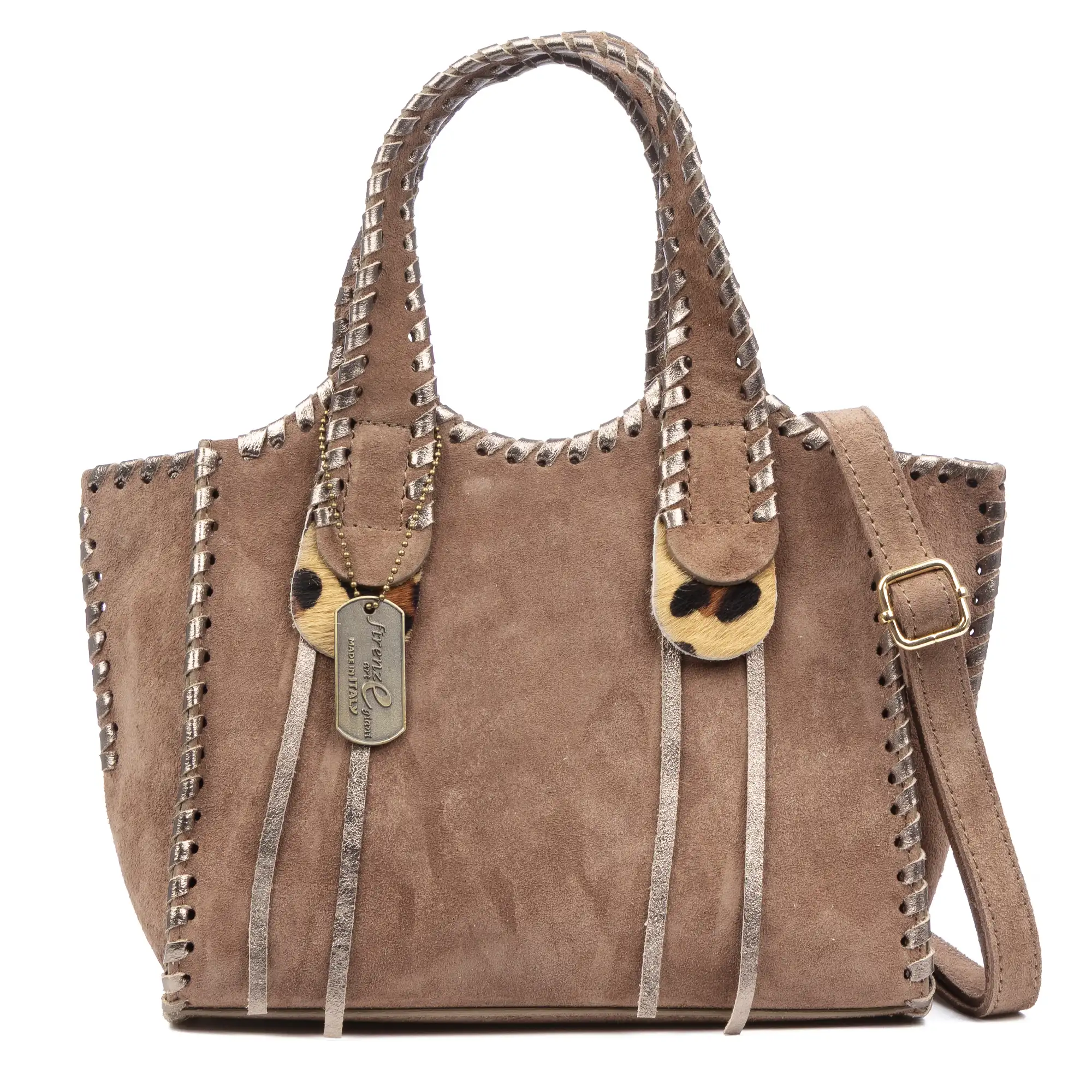 Avio bolso de mano mujer. Piel auténtica Gamuza con costura decorativa en piel auténtica brillante.