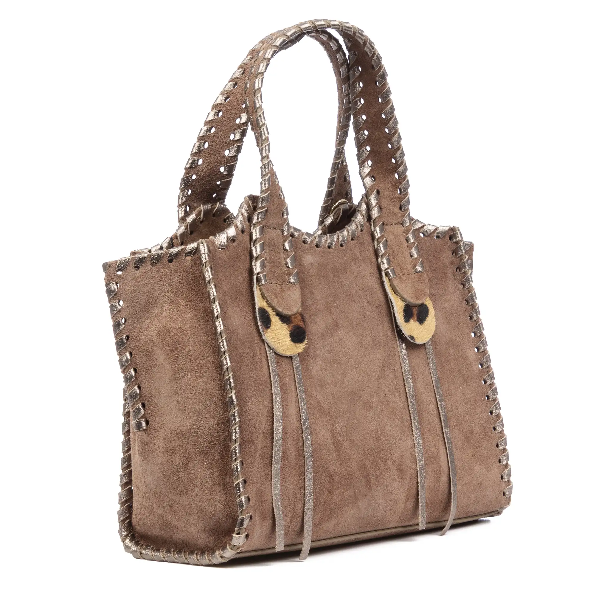 Avio bolso de mano mujer. Piel auténtica Gamuza con costura decorativa en piel auténtica brillante.