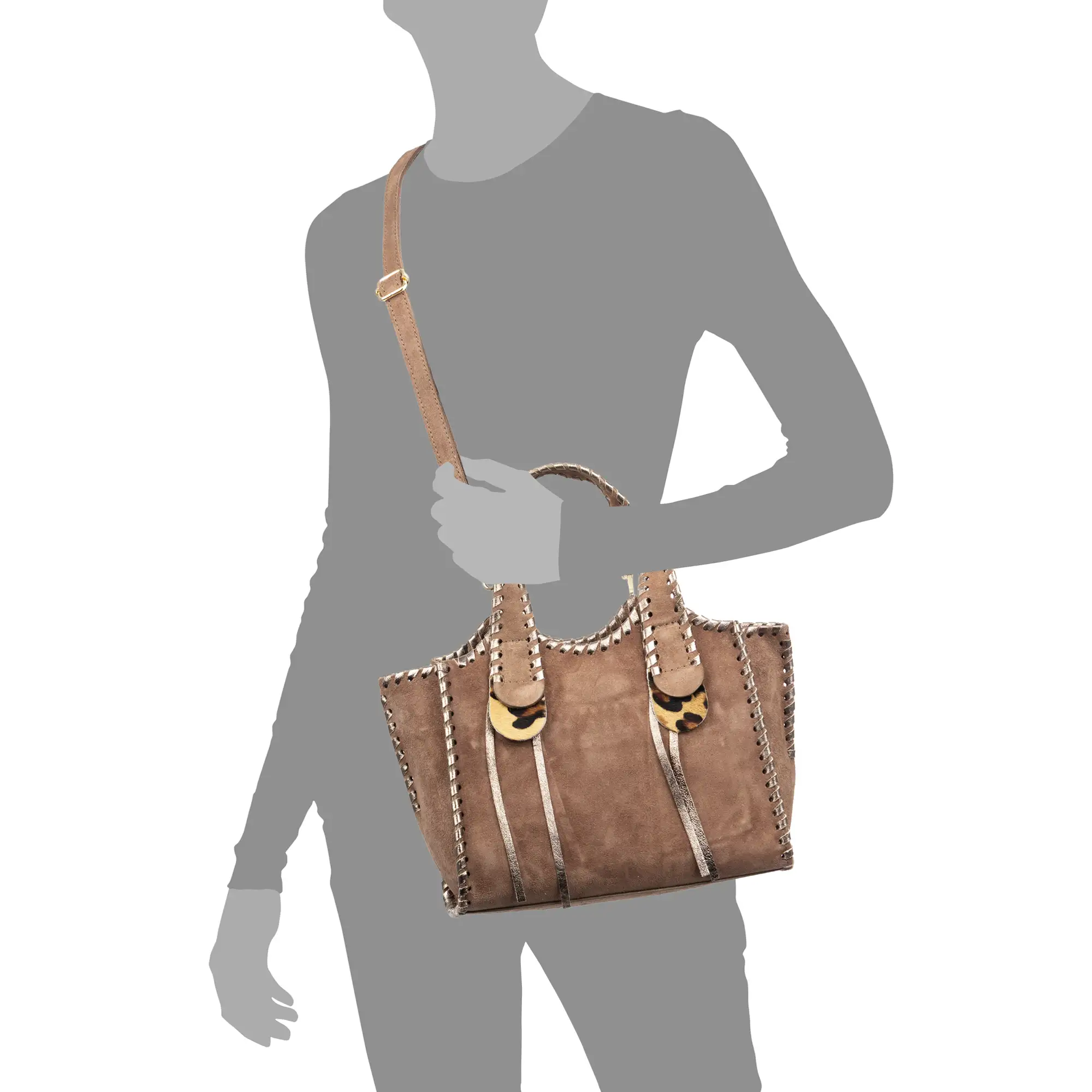 Avio bolso de mano mujer. Piel auténtica Gamuza con costura decorativa en piel auténtica brillante.