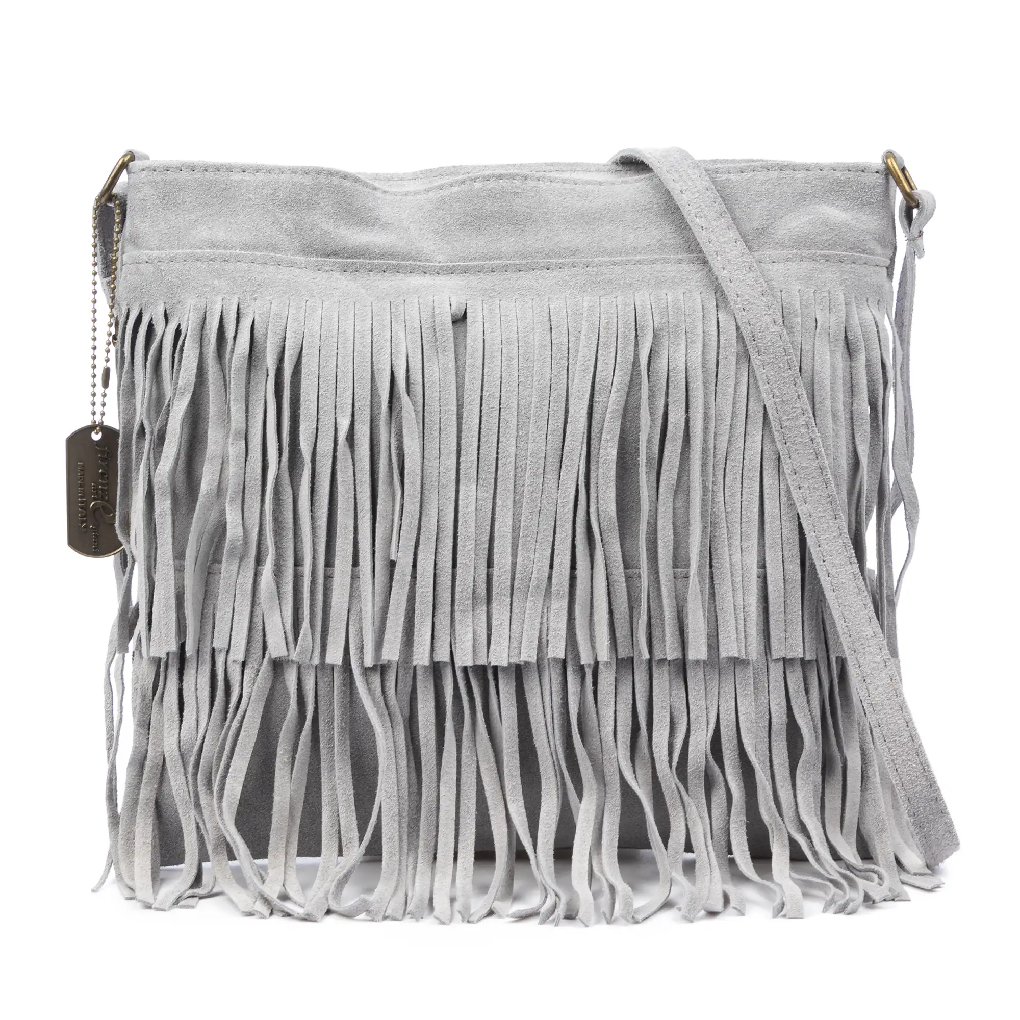 Avise bolso bandolera con flecos mujer. Piel auténtica Gamuza.