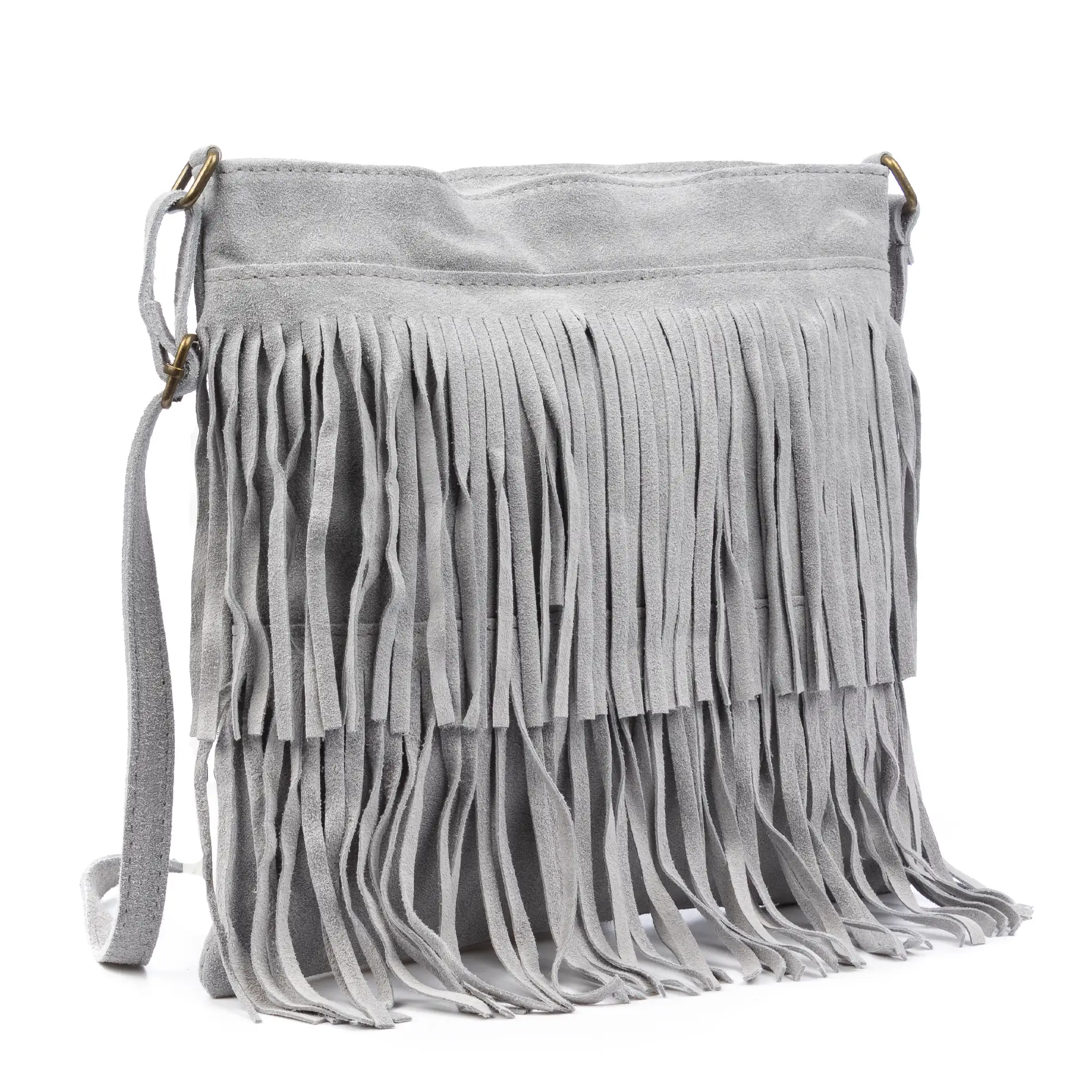 Avise bolso bandolera con flecos mujer. Piel auténtica Gamuza.