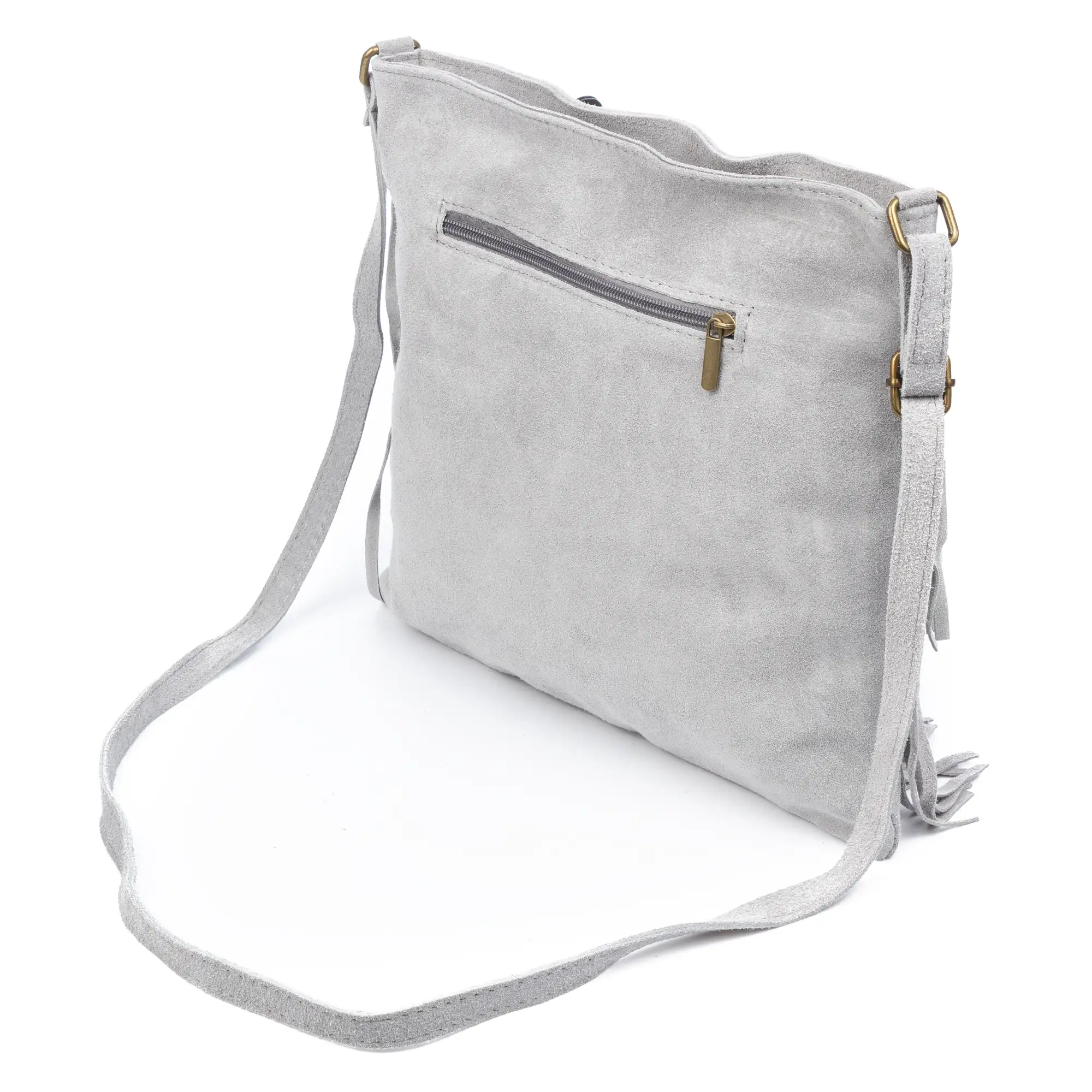 Avise bolso bandolera con flecos mujer. Piel auténtica Gamuza.