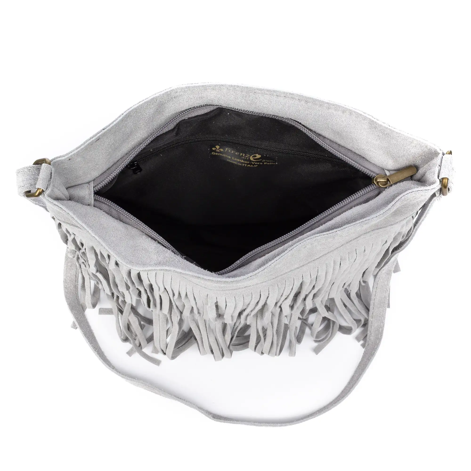 Avise bolso bandolera con flecos mujer. Piel auténtica Gamuza.