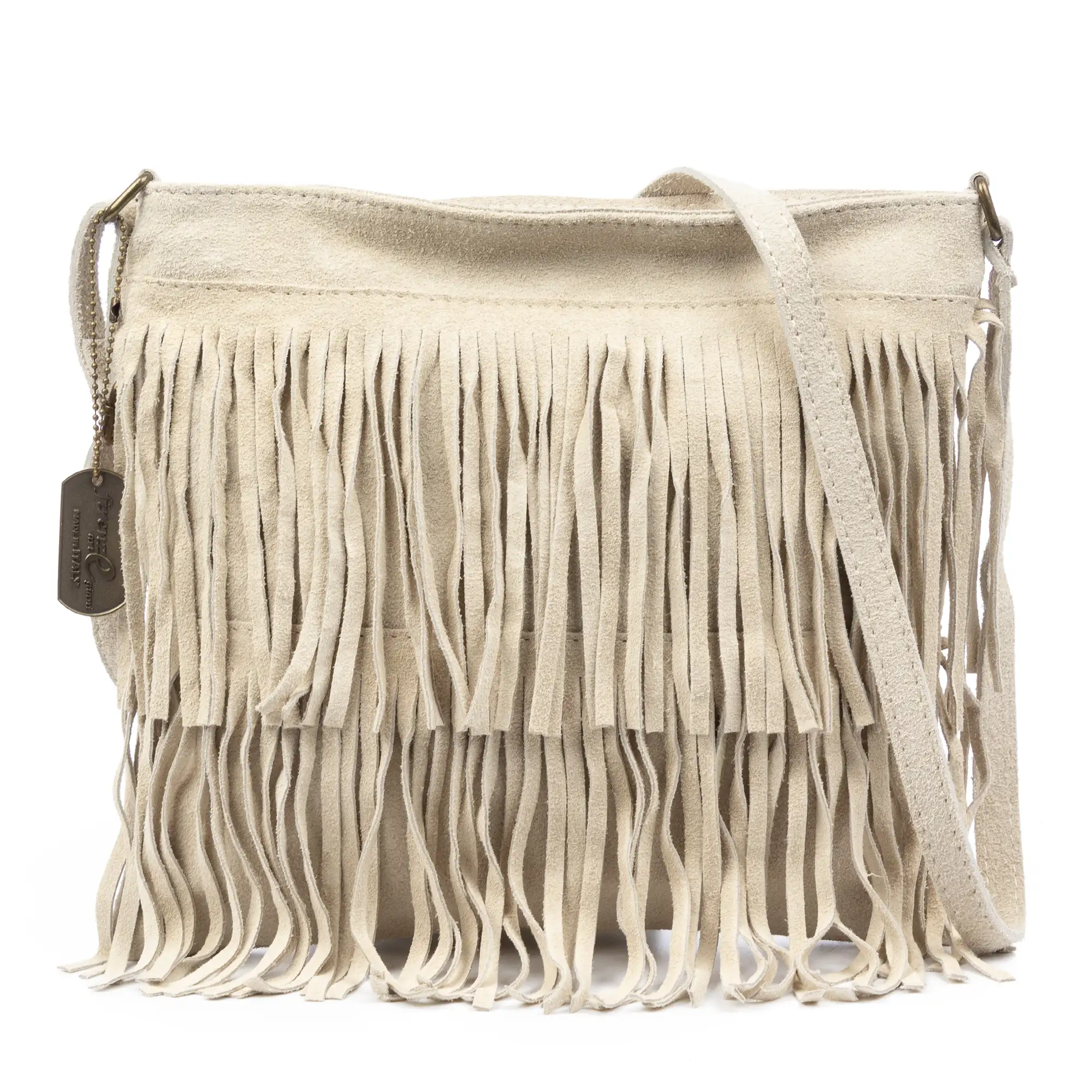 Avise bolso bandolera con flecos mujer. Piel auténtica Gamuza.
