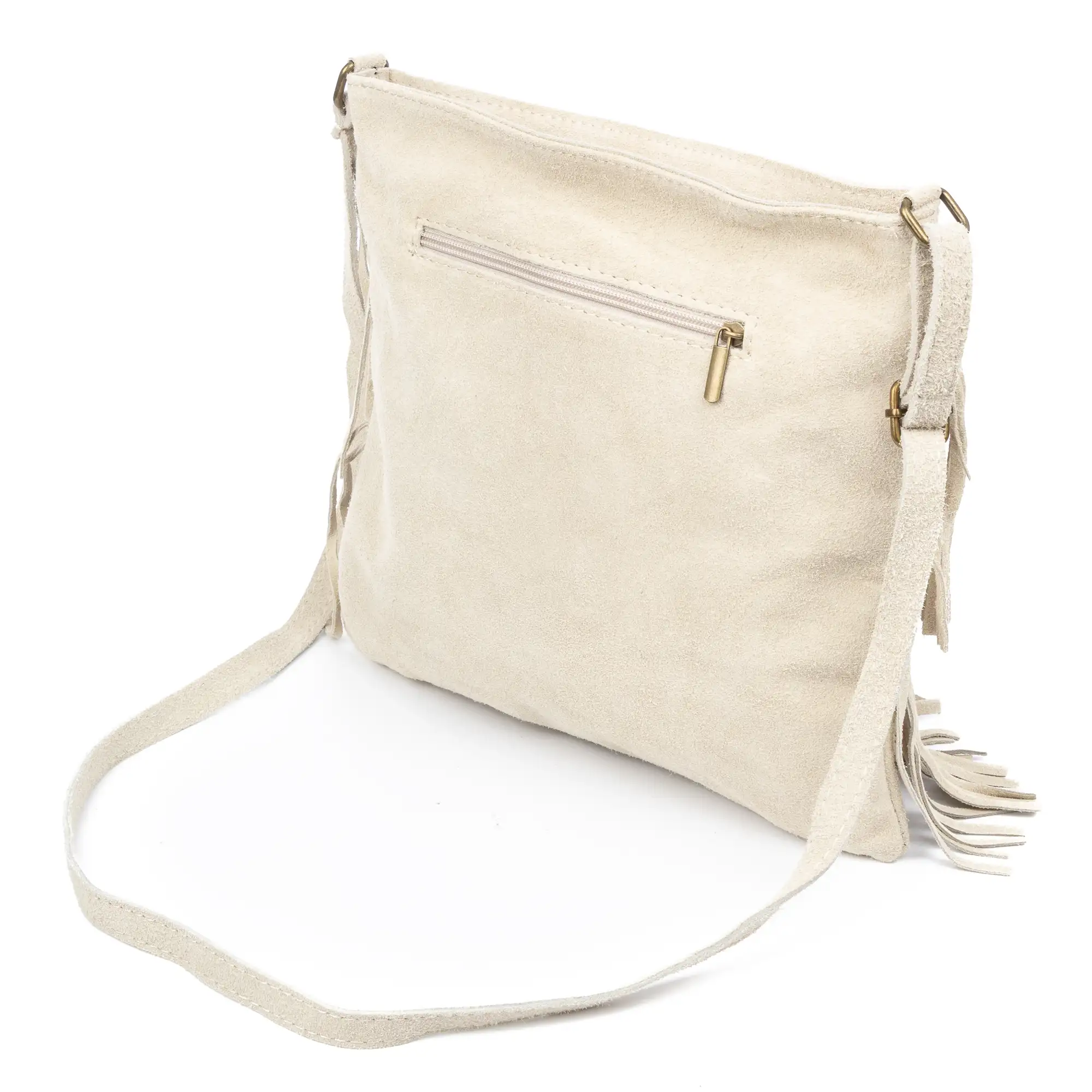 Avise bolso bandolera con flecos mujer. Piel auténtica Gamuza.