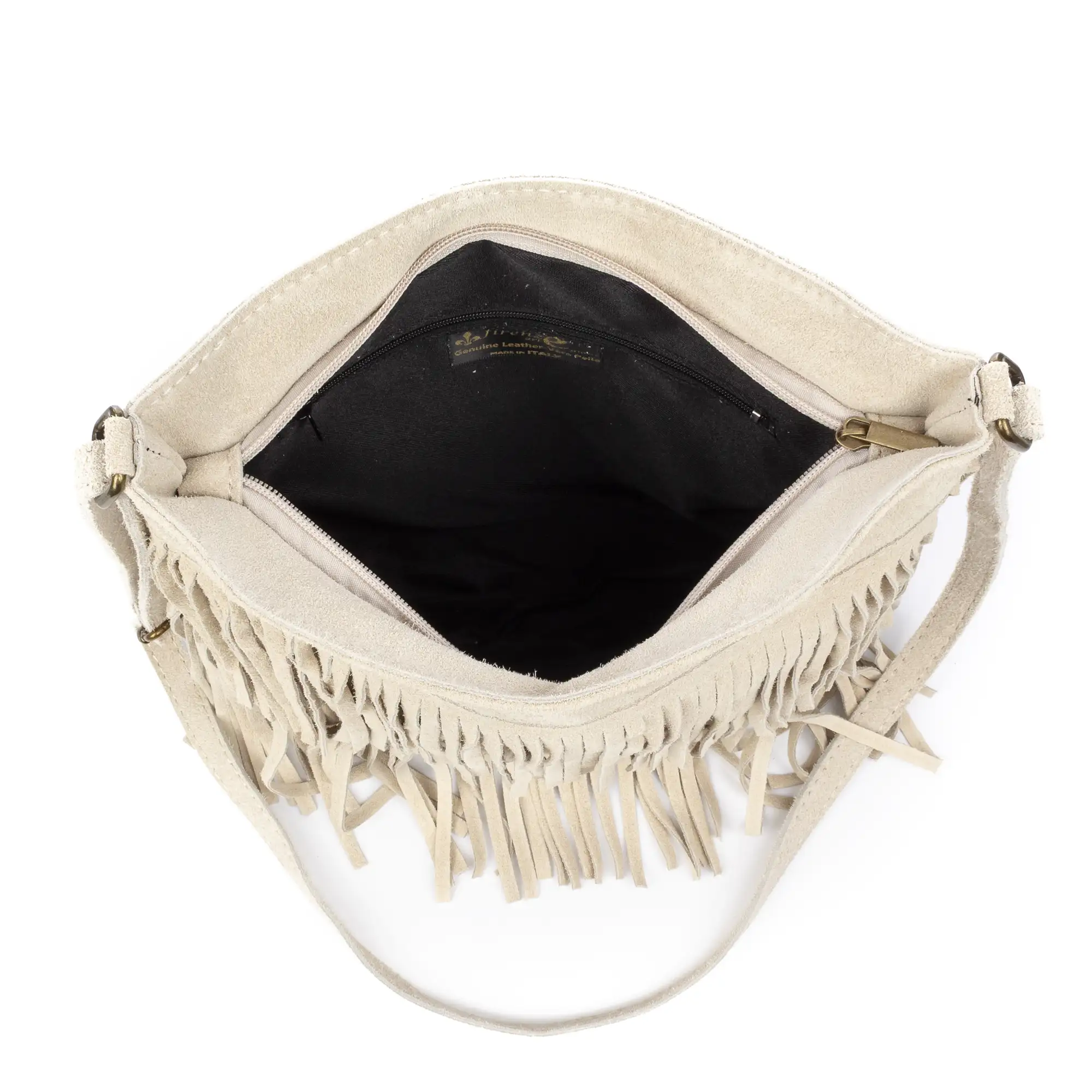 Avise bolso bandolera con flecos mujer. Piel auténtica Gamuza.