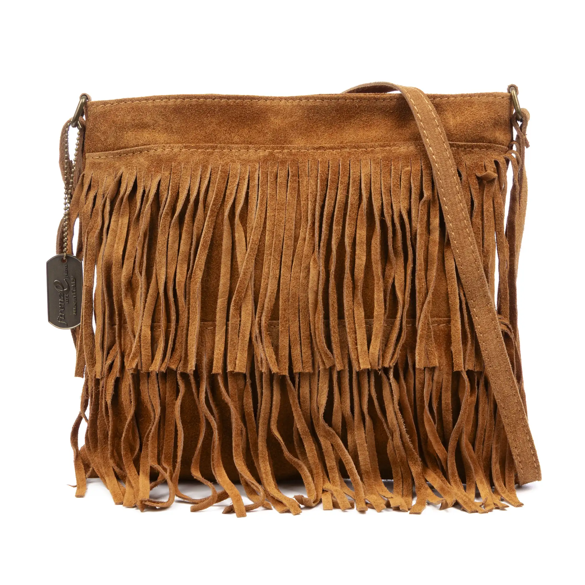 Avise bolso bandolera con flecos mujer. Piel auténtica Gamuza.