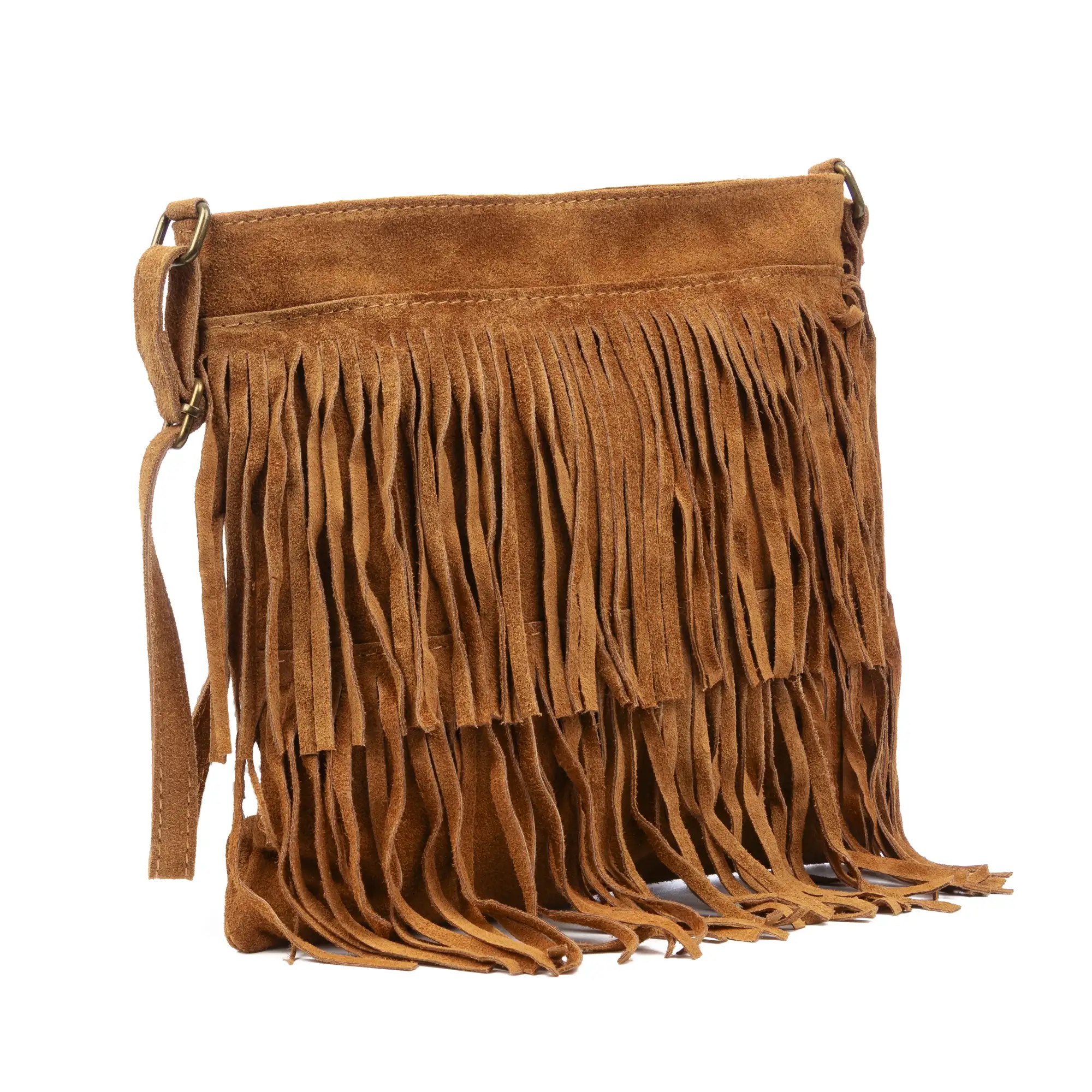 Avise bolso bandolera con flecos mujer. Piel auténtica Gamuza.
