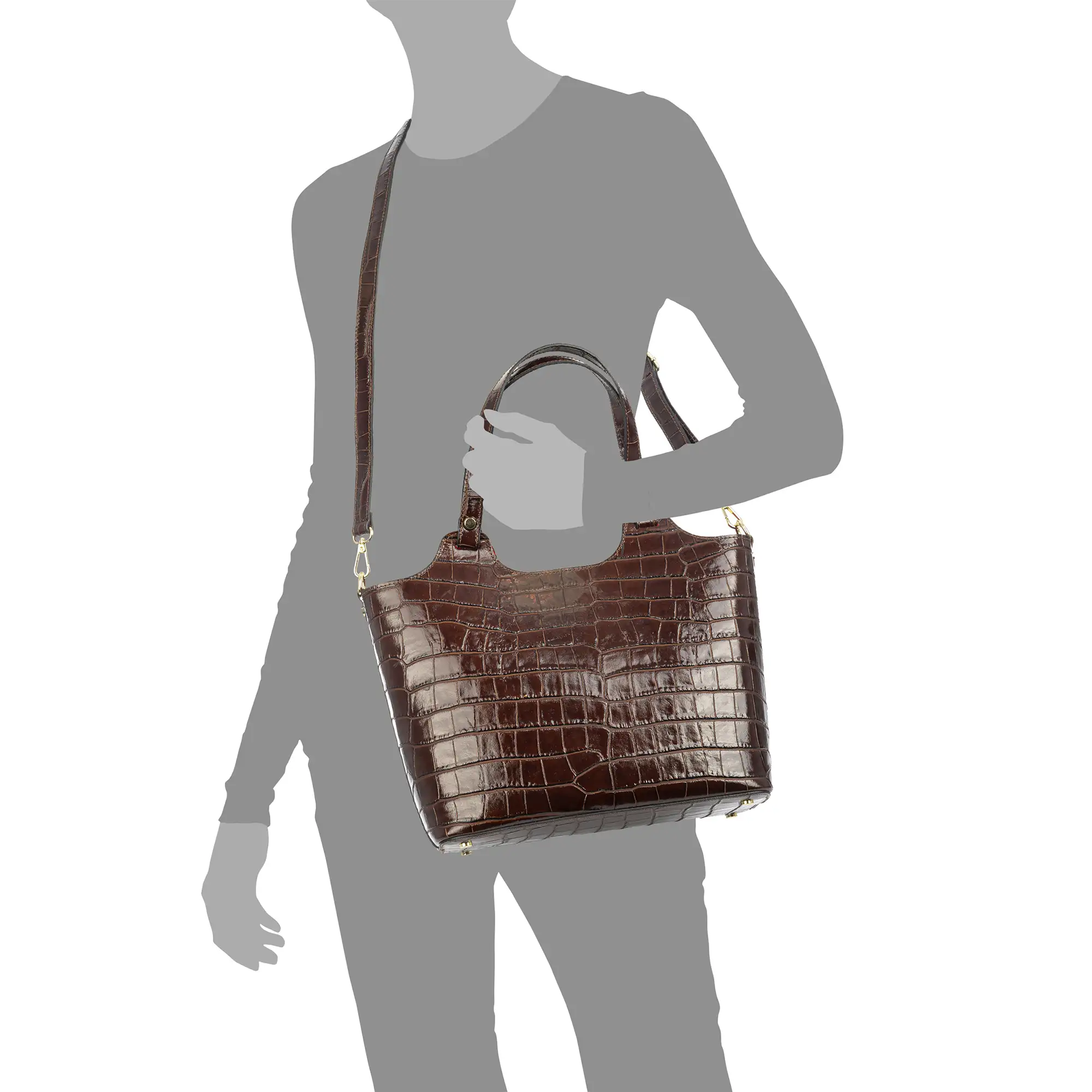 Avolasca bolso shopper mujer. Piel auténtica Crosta grabado cocodrilo.
