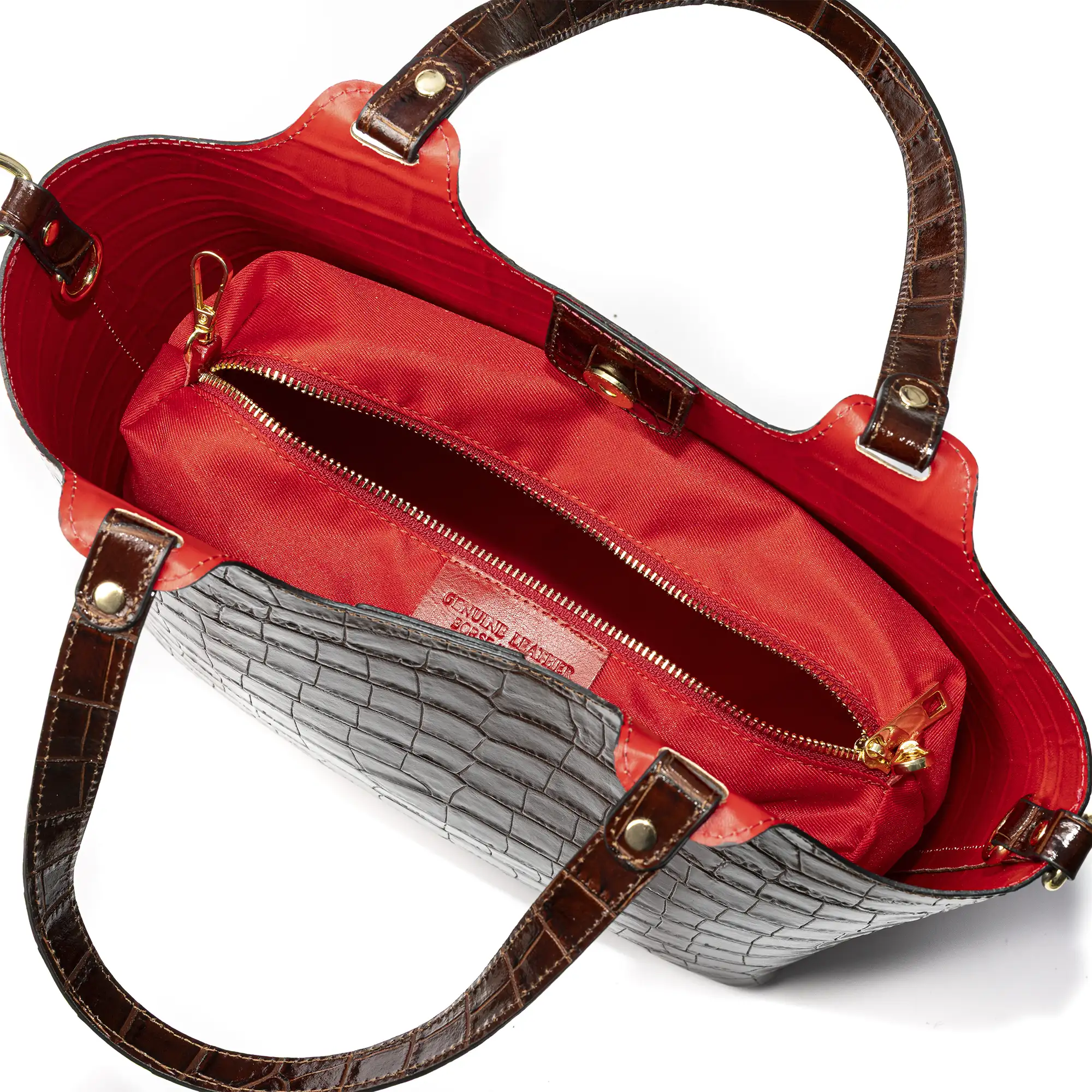Avolasca bolso shopper mujer. Piel auténtica Crosta grabado cocodrilo.
