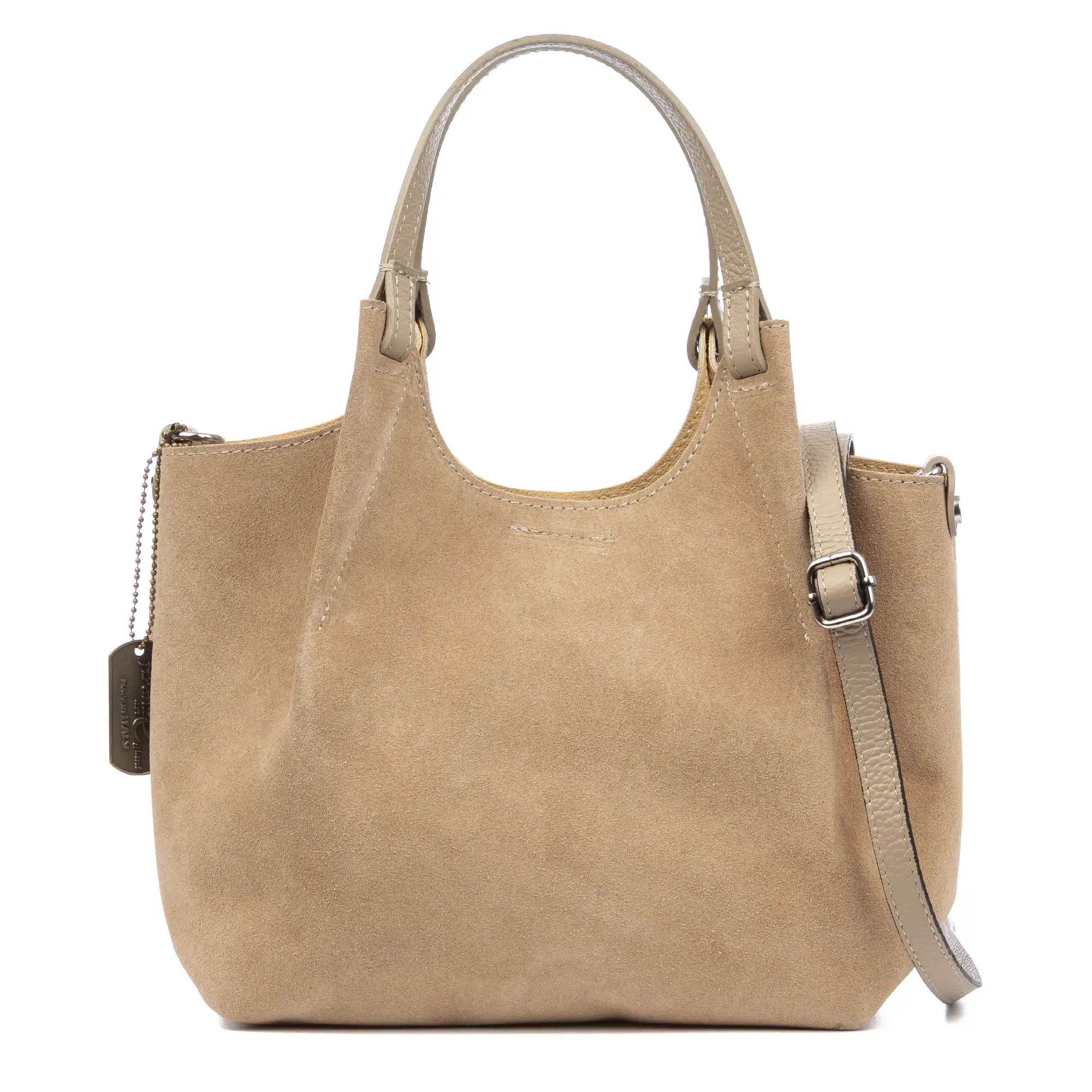 Baragiano bolso tote mujer. Piel auténtica Gamuza.
