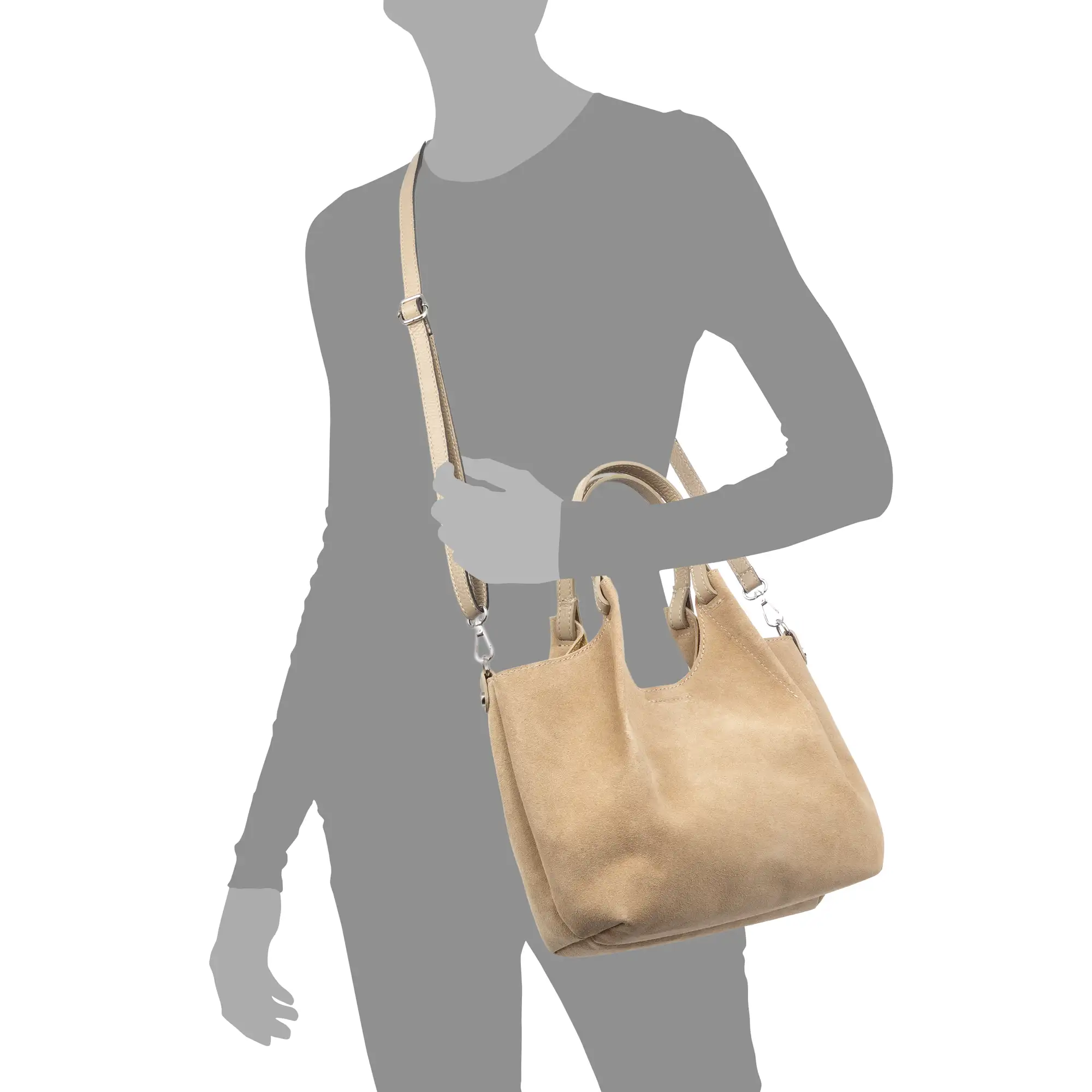 Baragiano bolso tote mujer. Piel auténtica Gamuza.