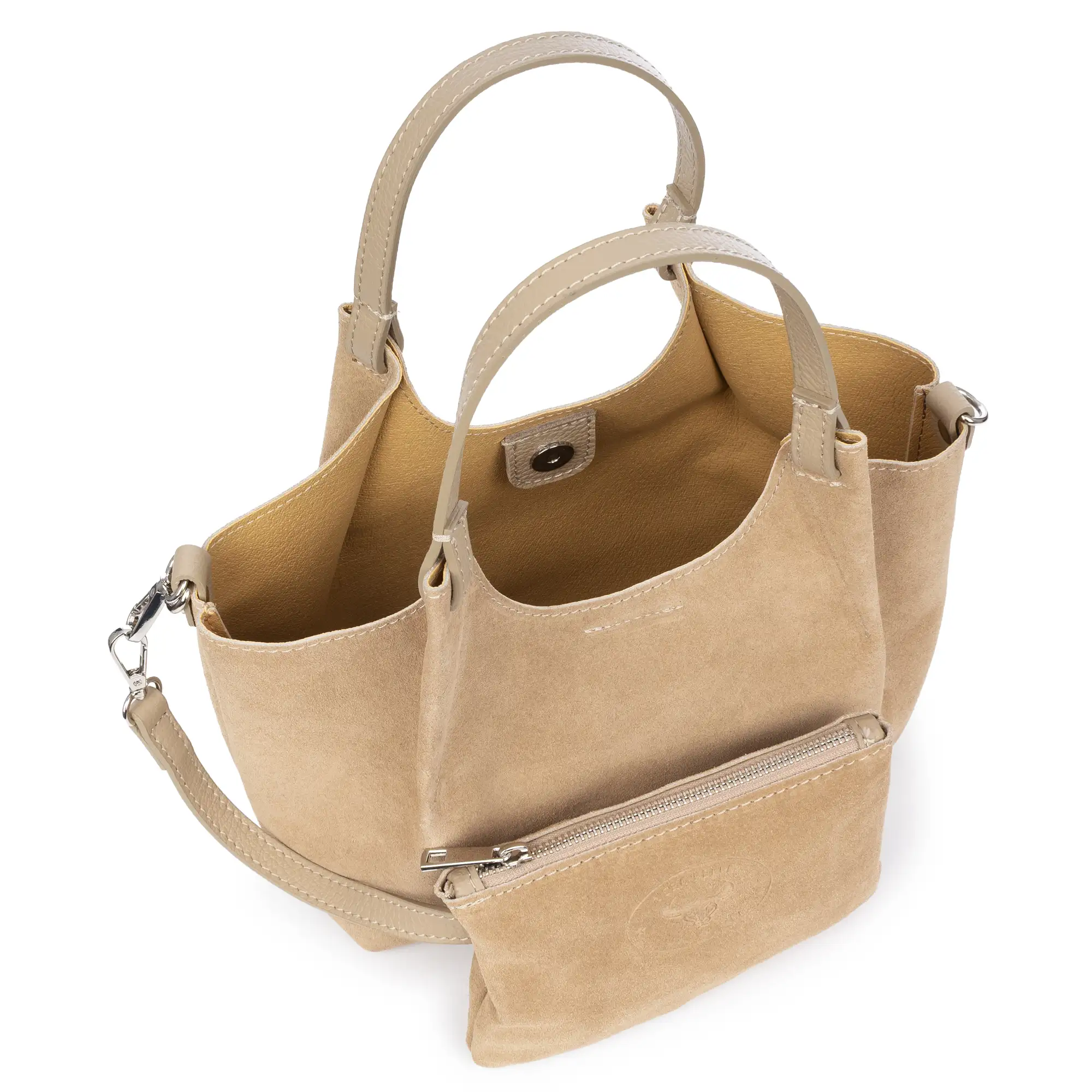 Baragiano bolso tote mujer. Piel auténtica Gamuza.