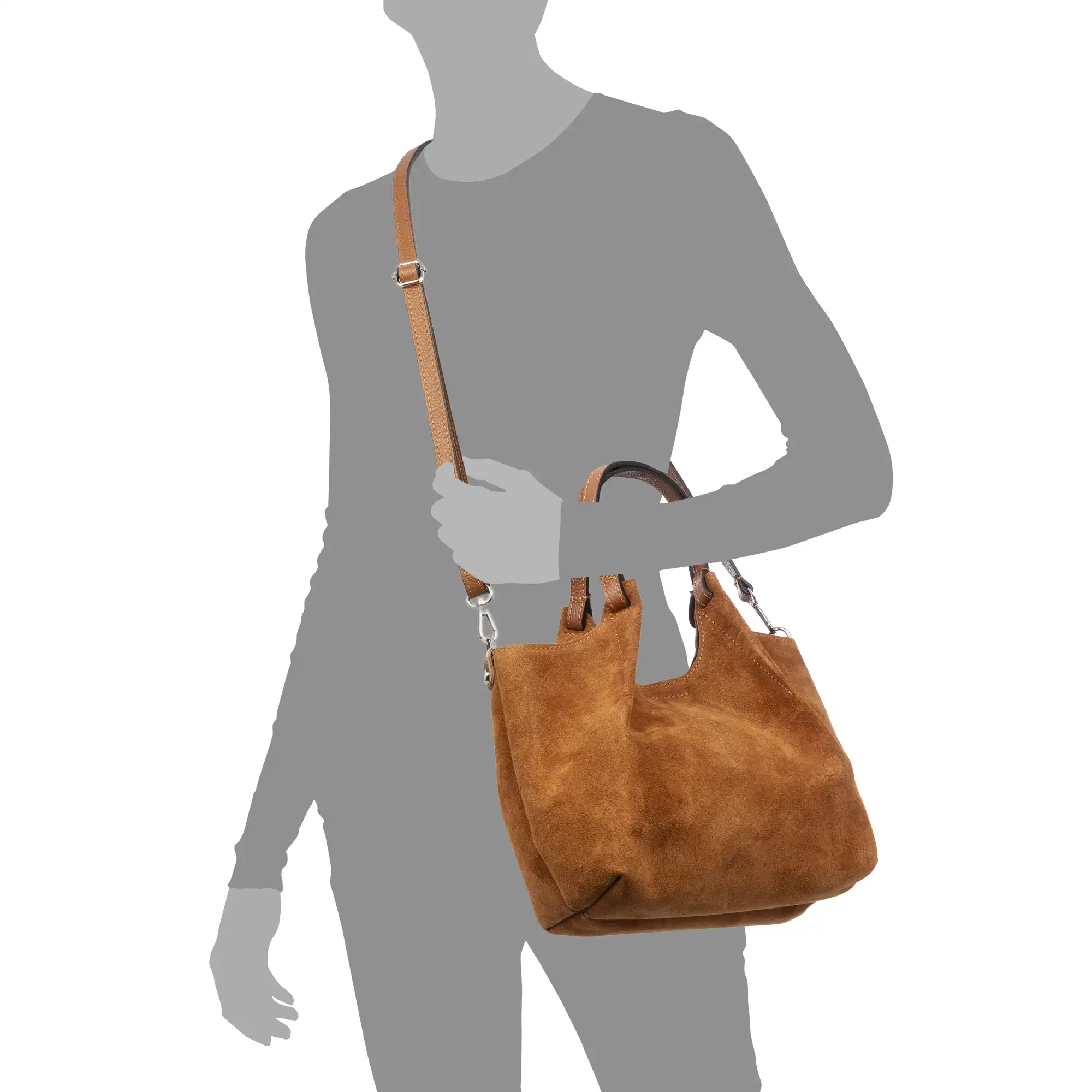 Baragiano bolso tote mujer. Piel auténtica Gamuza.